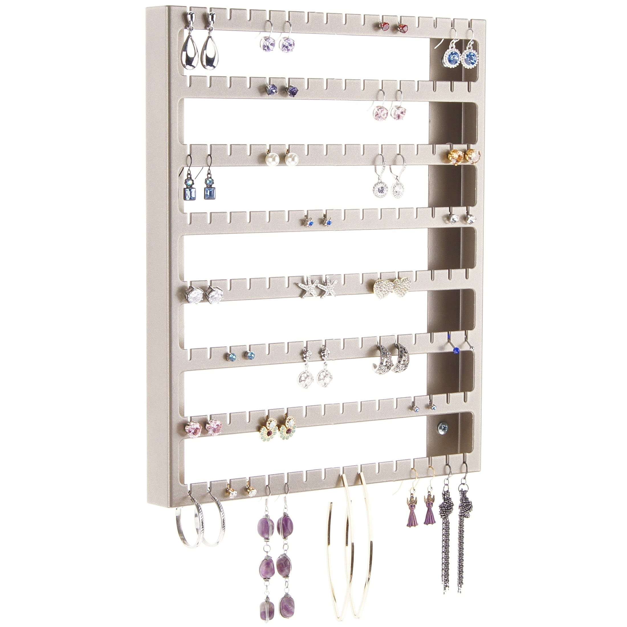 Angelynn's Wall Mounted Earring Holder Organizer for Post Stud Dangle Pierced Earrings, Hanging Closet Jewelry Storage Rack, Luka Satin Nickel Silver 1