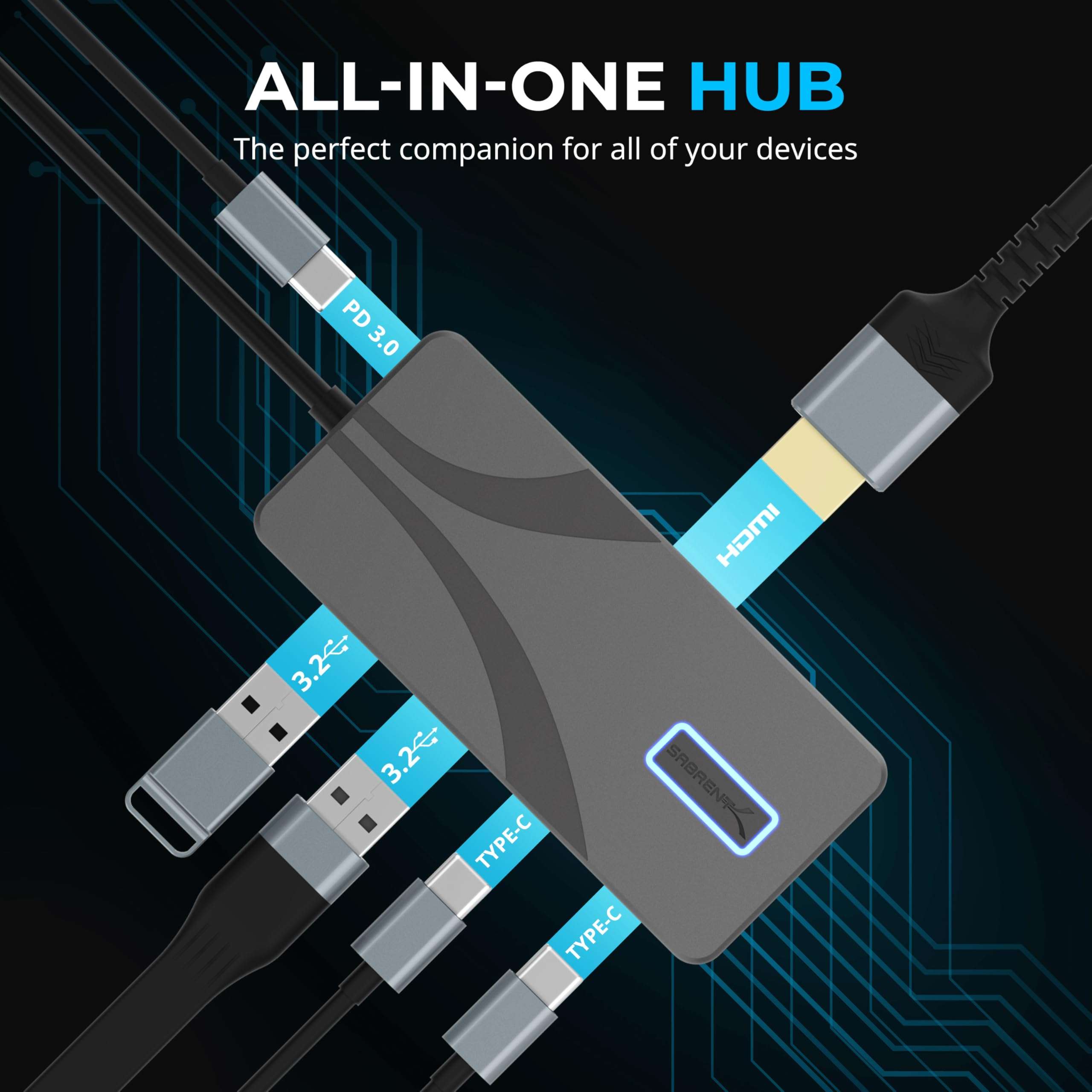 SABRENT USB Type-C 5-Port Hub with 10Gbps USB 3.2 Ports, 4K HDMI Output, 80W Power Delivery, 2X USB-A, 2X USB-C, Portable Docking Station for Laptops Tablets Smartphones, HDR/HDCP Support (HB-TG5P) 5