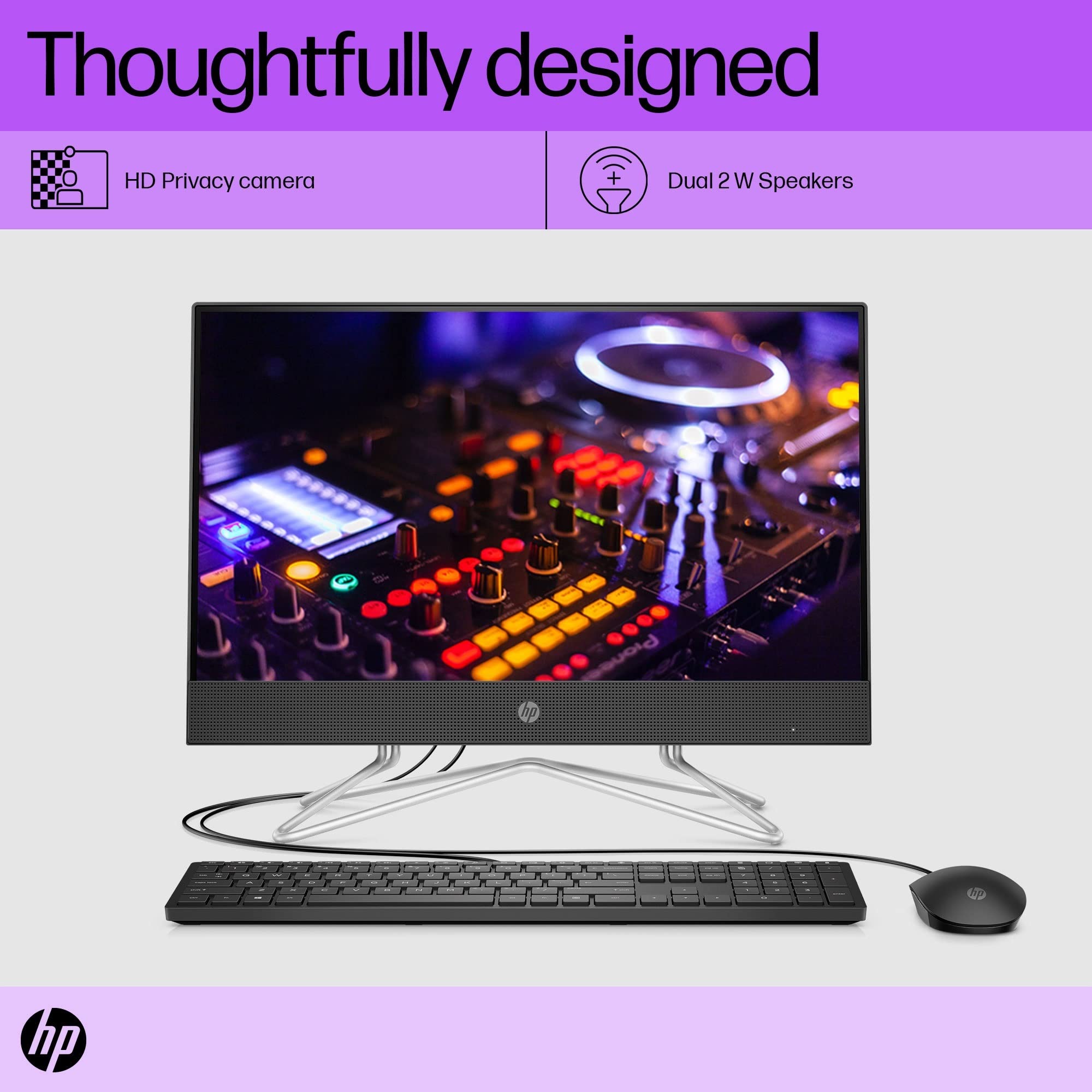 HP AIO AMD Ryzen 3-3250U-54.6cm(21.5 inch) FHD,VA, 3-Sided Micro-Edge, Anti-Glare Display/4GB RAM/1TB HDD/Wired Keyboard & Mouse/Dual Speakers/AMD Radeon Graphics/Win 11/MSO 2021/5.7Kg, 22-dd0401in 3