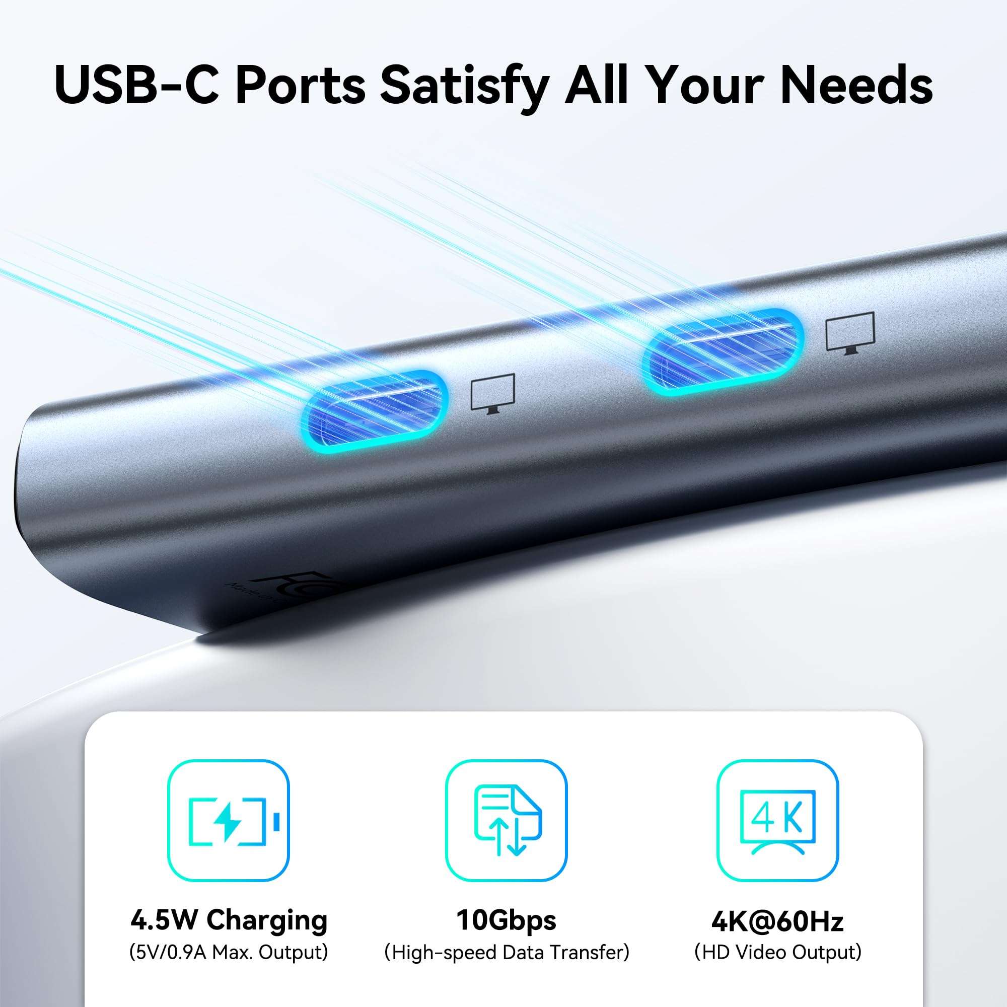 USB C to USB C Hub Dual Monitor, USBC Splitter with 4K@60Hz DP Alt Mode Video Output, 10Gbps Data Transfer, 100W PD Charging, Dual Monitor Adapter for Laptop, Portable Monitor and More Type C Devices 4