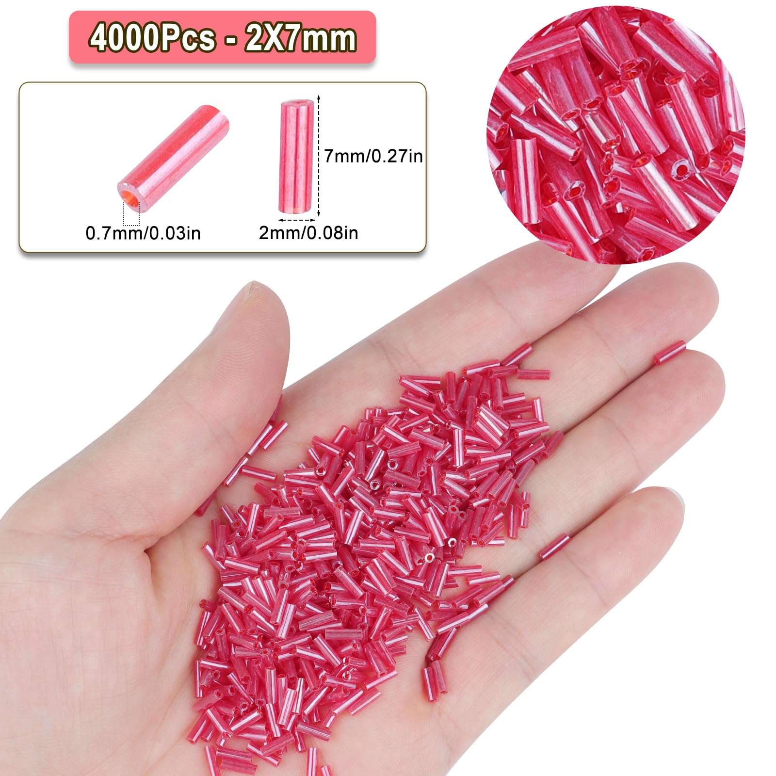 Yholin 4000pcs Bugle Beads, IndianRed Embroidery Tube Beads for Jewelry Making, Small Long Beads for Craft DIY Bracelet Necklaces Supplies, 7x2mm 3