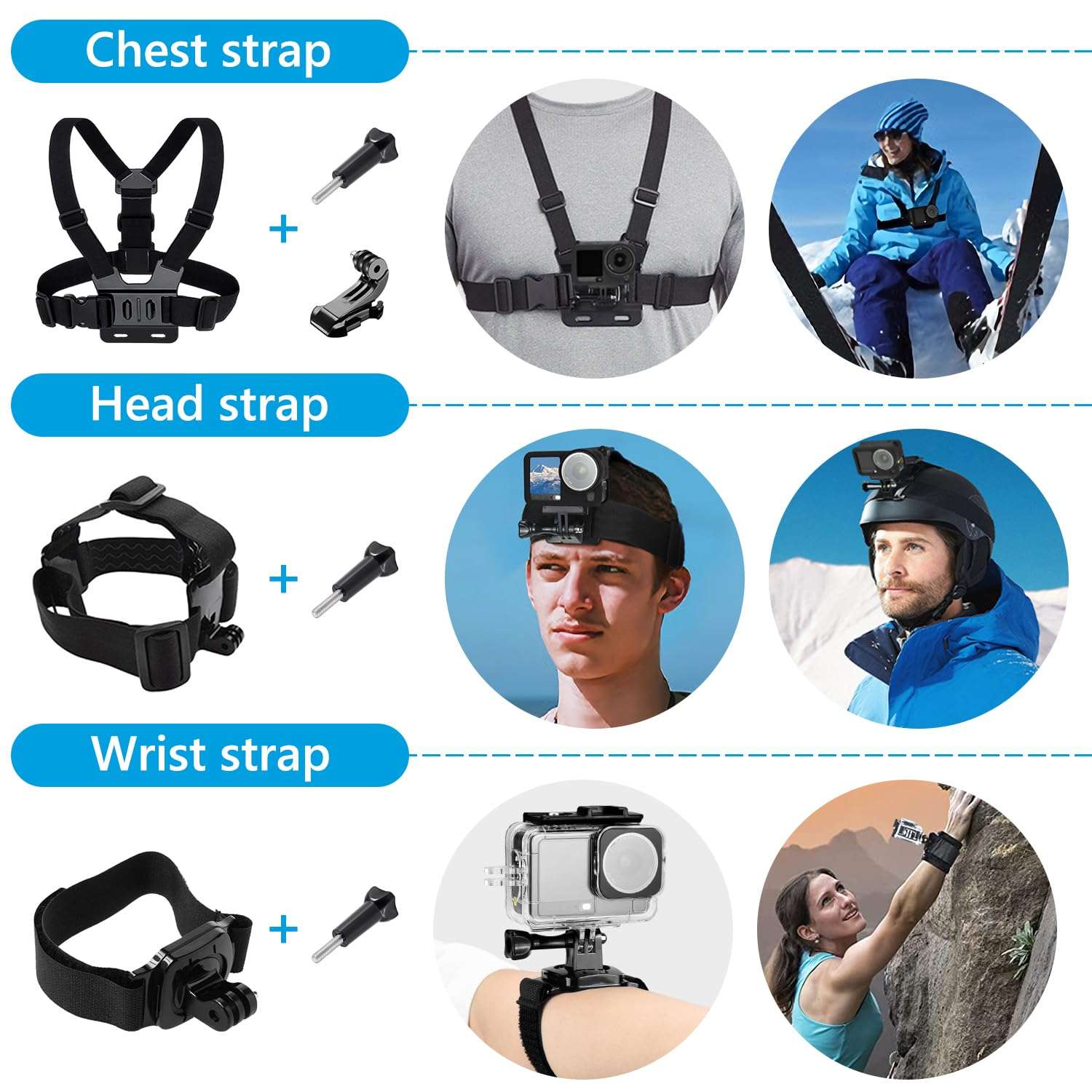 Accessories Kit for DJI Osmo Action 6 Black, SGIP Waterproof Protective Cover Housing Bike Mount Selfie Stick, Accessory Set 3