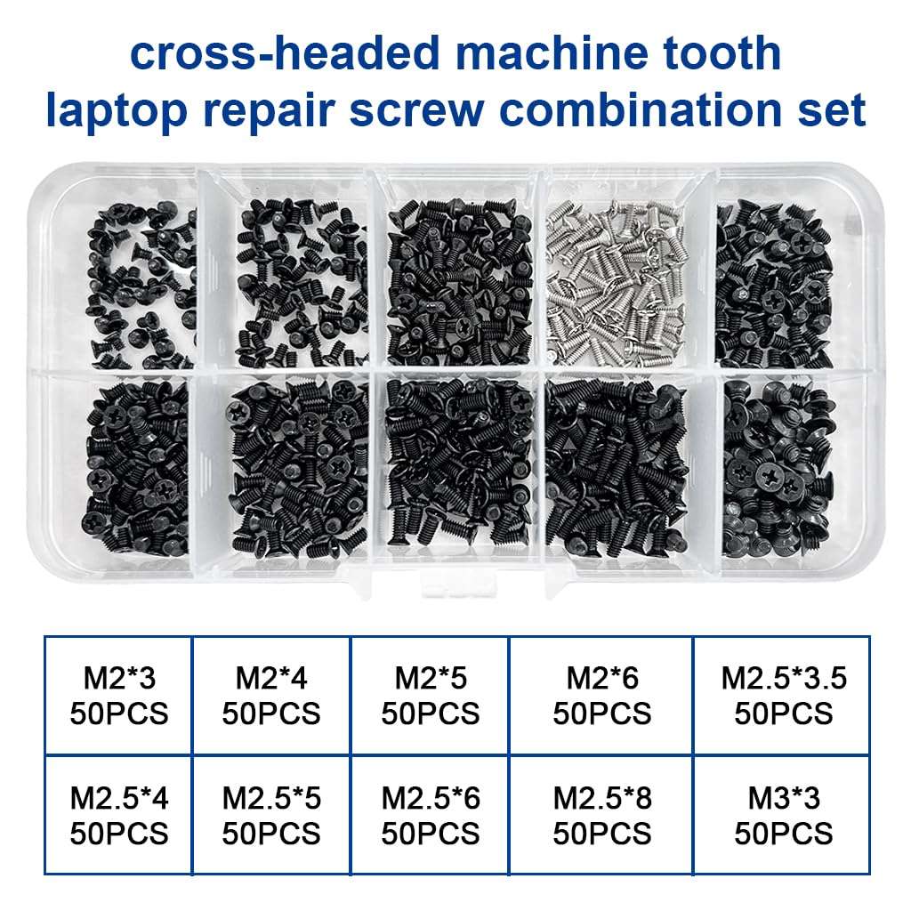 Serplex® 500Pcs Phillips Head Screws M2/M2.5/M3 Phillips Head Screws Kit Laptop Repairing Screws Accessories, Phillips Screw Kit with Box & Screwdriver 5