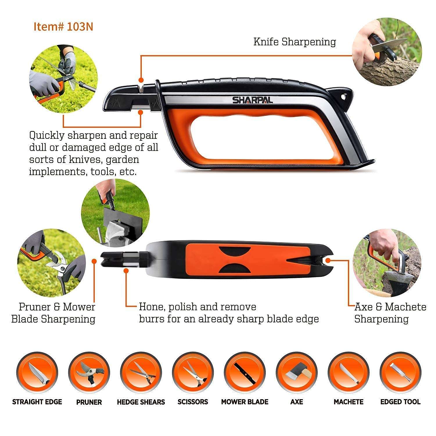 SHARPAL 191H Pocket Kitchen Chef Knife Scissors Sharpener with SHARPAL 103N Knife Garden Tool Lawn Mower Blade Axe Hatchet Machete Scissors Sharpener 4