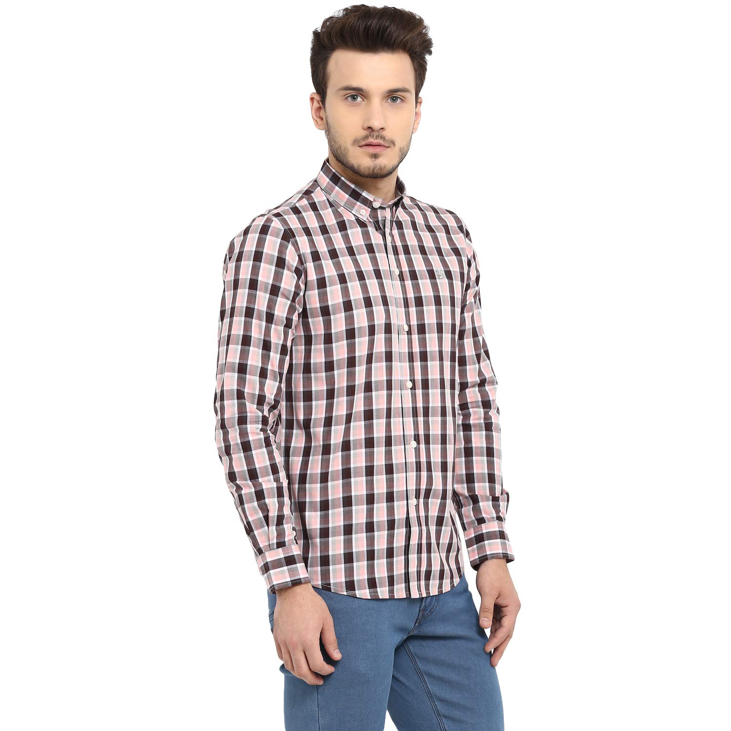 Red Tape Men's Checkered Regular Fit Casual Shirt (RFS0001A_Apricot Black L) 5