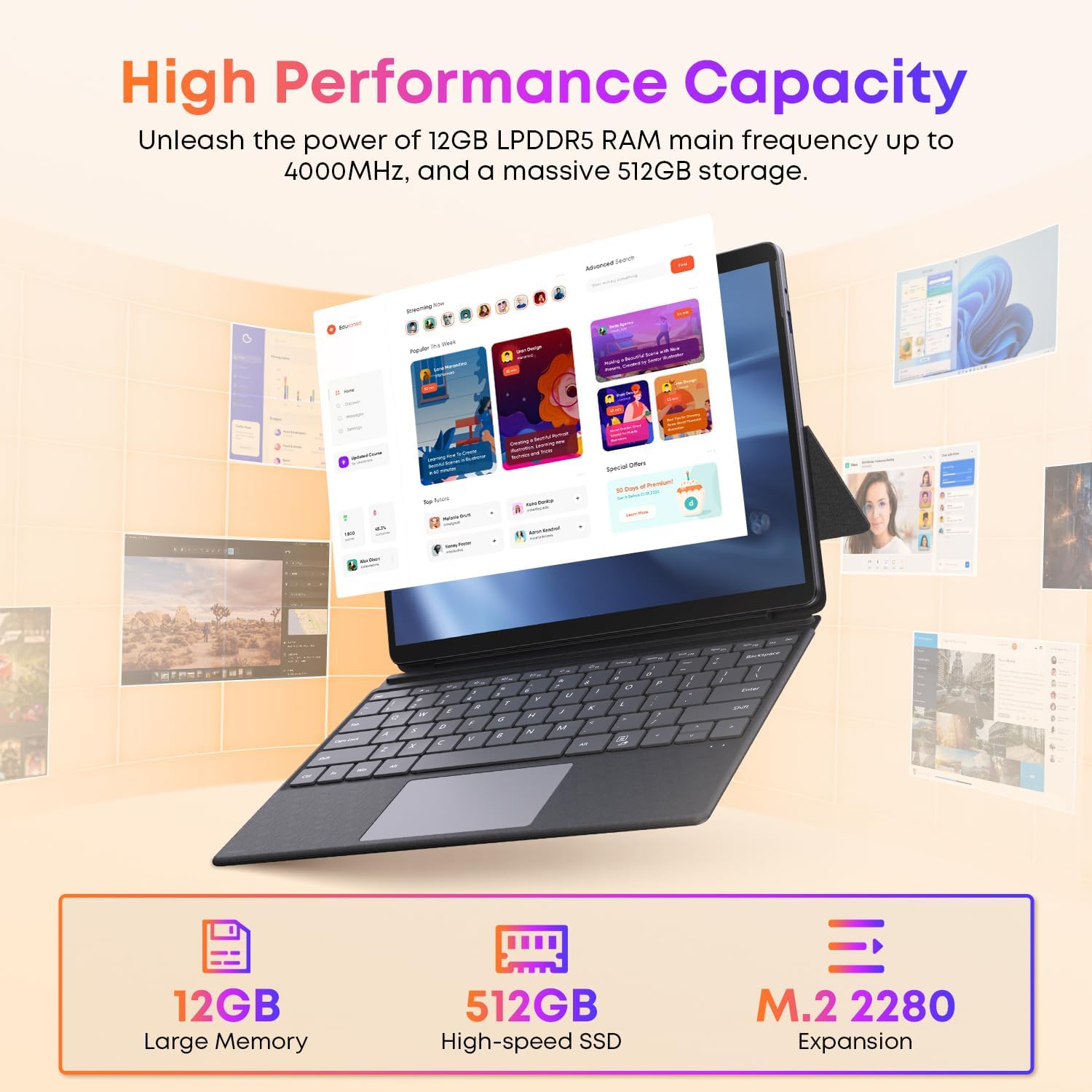 CHUWI 2024 Hi10 Max 2 in 1 Tablet, 12.96" Windows 11 Touchscreen Tablet with Keyboard, 512GB SSD 12GB LPDDR5 RAM,Intel N100(up to 3.4GHz),3K FHD IPS,WiFi 6,Bluetooth 5.2,Dual Camera,HDMI,Type C,USB3.2 4