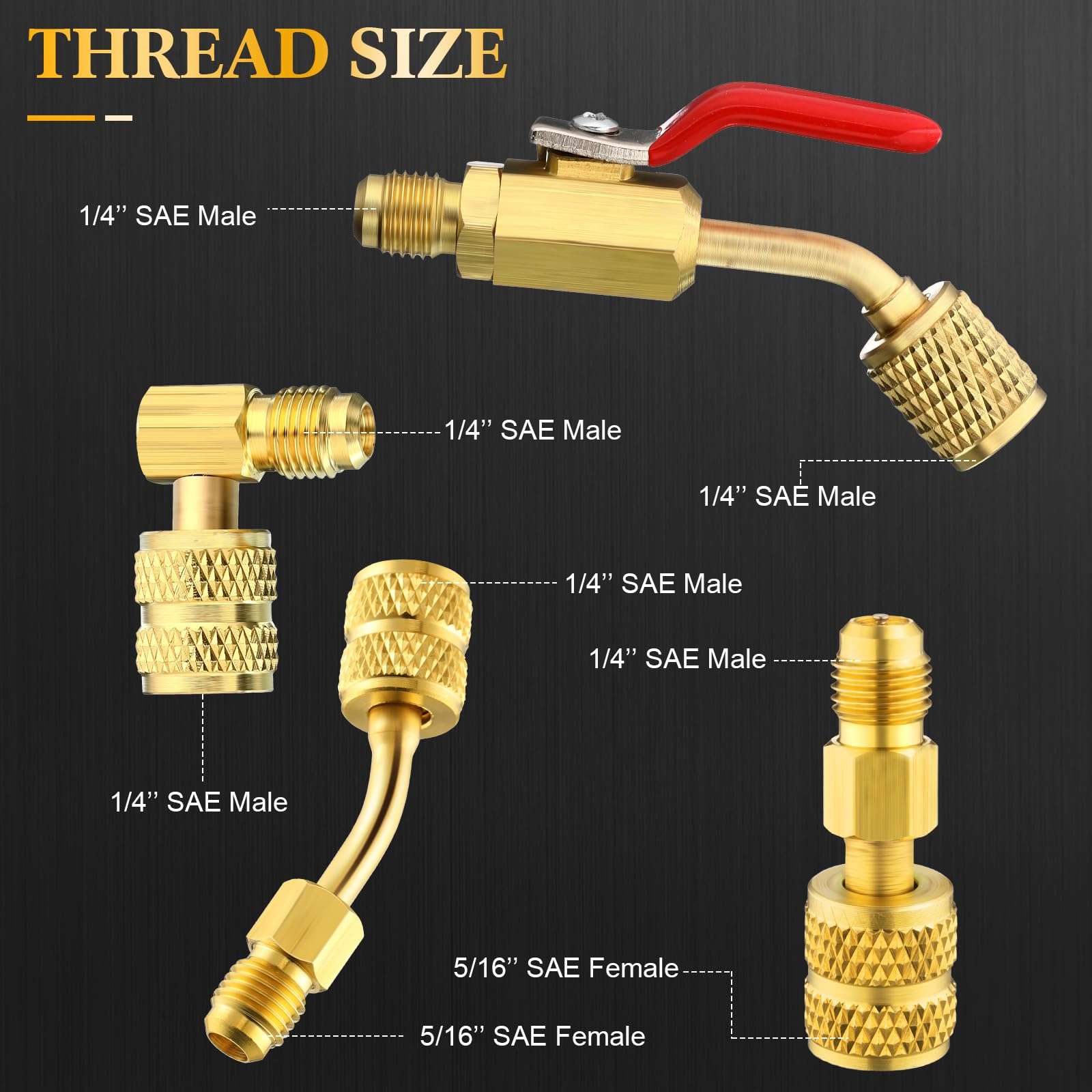 Mudder 10 Pcs Air Conditioning Refrigerant Compact Ball Valve 1/4 Inch Compatible with HVAC Adapter R410A R134A R12 R22 5/16inch Female to 1/4inch Male Flare (4 Angle Ball Valve, 6 Adapter) 3