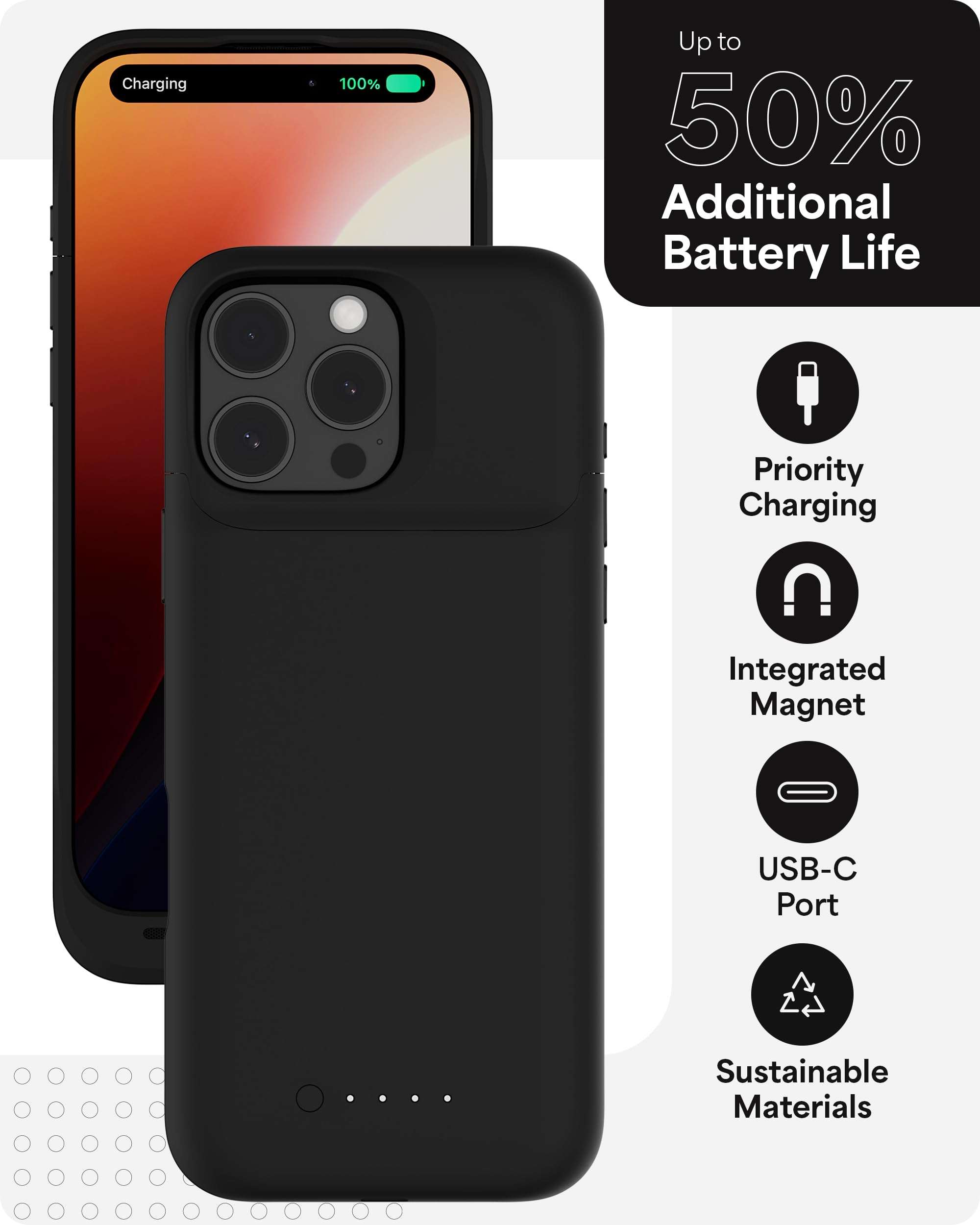 mophie Juice Pack Battery Case for iPhone 16 Pro Max - Slim Charging Case, Magnetic Back for Wallets & Mounts, +50% Extra Battery Life, Enhanced 6-Foot Drop Protection, Sustainable Material, Black 4