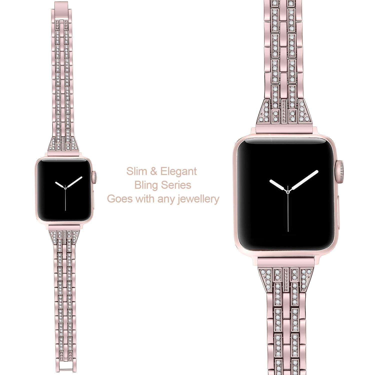 Dealfreez 38/40 MM Diamond Bling Metal Band Stainless Steel Replaceable Strap Bracelet Compatible with Apple Watch iWatch Series SE/6/5/4/3/2/1 (Rose Gold) 4