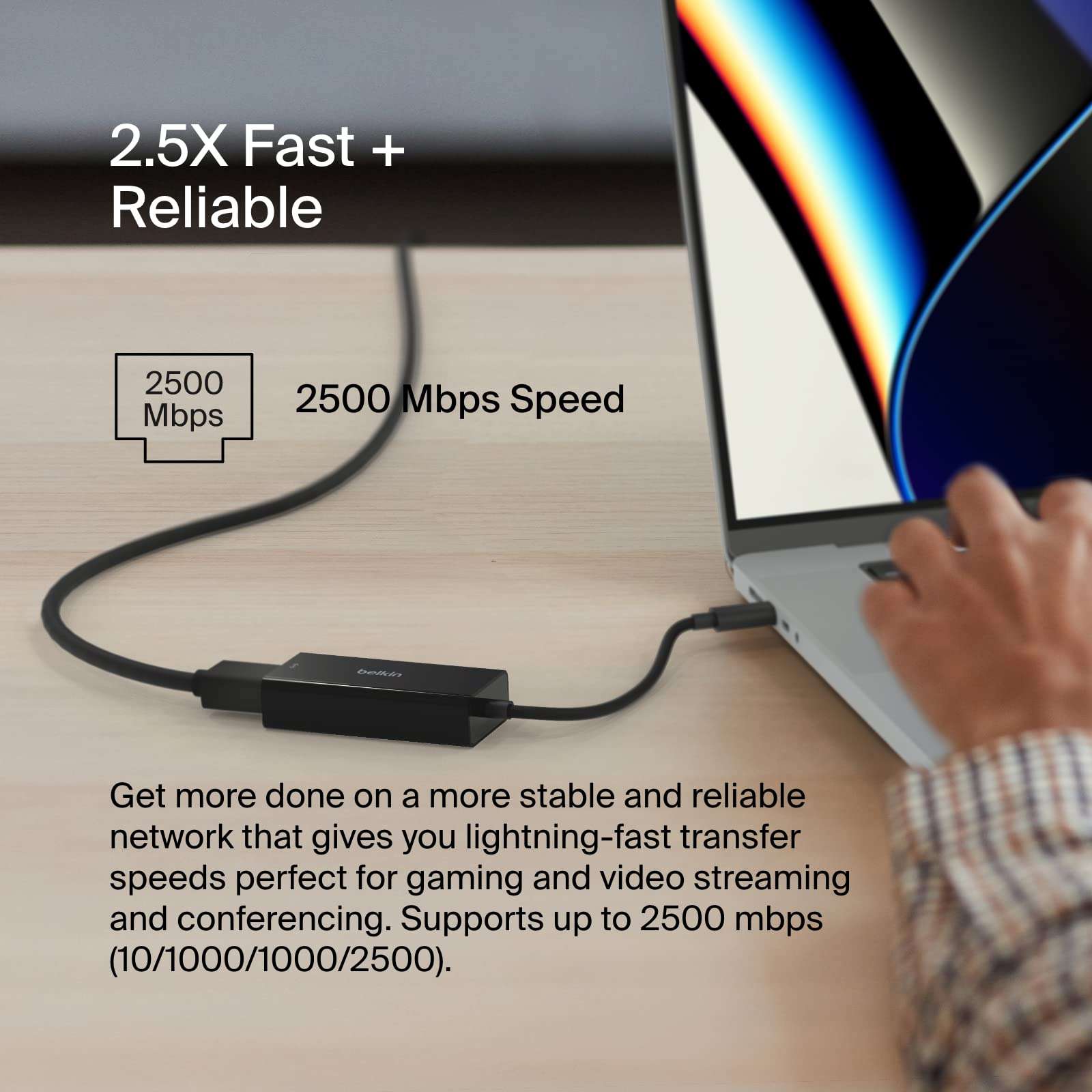 Belkin USB Type C to 2.5 Gb Ethernet Adapter, USB-IF Certified Thunderbolt 3 & 4 / USB-C to LAN Network Adapter Compatible with MacBook Pro/Air, iPad Pro, XPS, Surface, and Other USB C Devices 3
