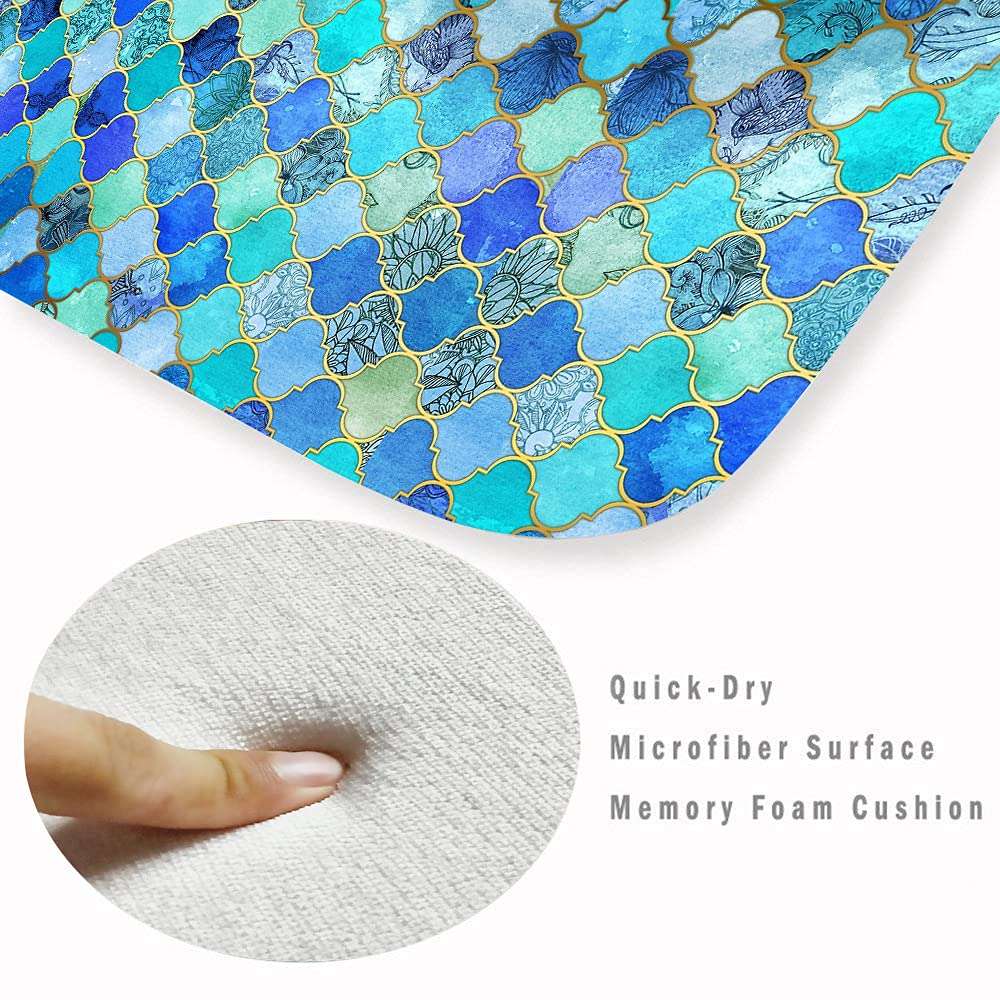 WODEJIA Bath Rugs Sponge Foam Soft for Bathroom and Kitchen,Flannel Mat Non Slip Bright 3D Printed for Bedside and Living Room,Clearance MatS Absorbent Moisture Dust Forlaundry Room（Blue Morrog 3