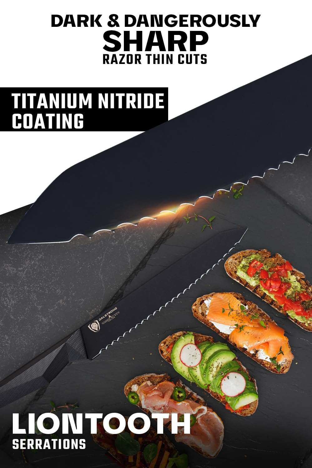 Dalstrong Serrated Utility Knife - 6.5 inch - Shadow Black Series - Black Titanium Nitride Coated Kitchen Knife - High Carbon - 7CR17MOV-X Vacuum Treated Steel Cooking Knife - Sheath - NSF Certified 3