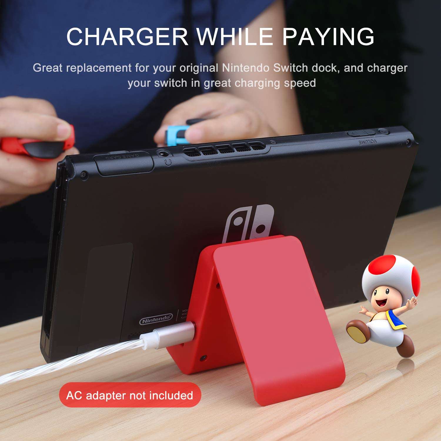 Switch Stand for Nintendo,Charging Dock for Nintendo Switch and Nintendo Switch Lite/OLED, Portable Switch Adjustable Charging Stand with USB Type C Charger Port & USB C Charging Cable(Red) 5