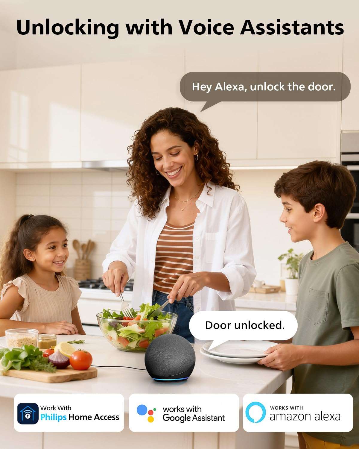 Philips WiFi Smart Door Lock with Handle, Built-in WiFi App Remote Control, Keyless Entry Door Locks for Front Door, Smart Deadbolt Auto Lock, Support Alexa & Google, IP54 Waterproof, Satin Nickel 4