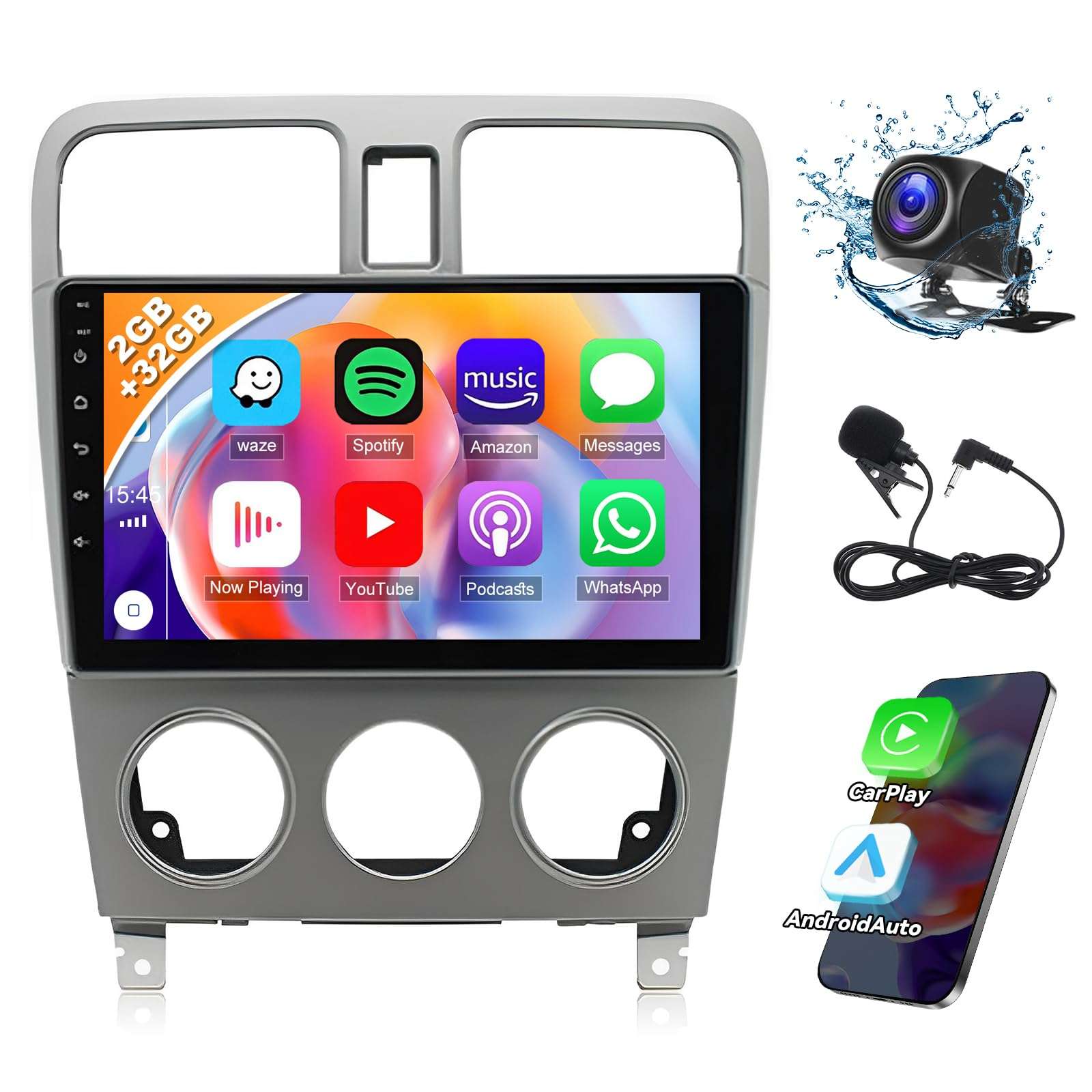 EWLSAC Android 13.0 Car Stereo Double Din for Subaru Forester 2002-2008 9 Inch HD Touch Screen Car Audio Multimedia Receiver with Carplay Android Auto GPS Radio Navigation Bluetooth Camera(2G+32G) 1