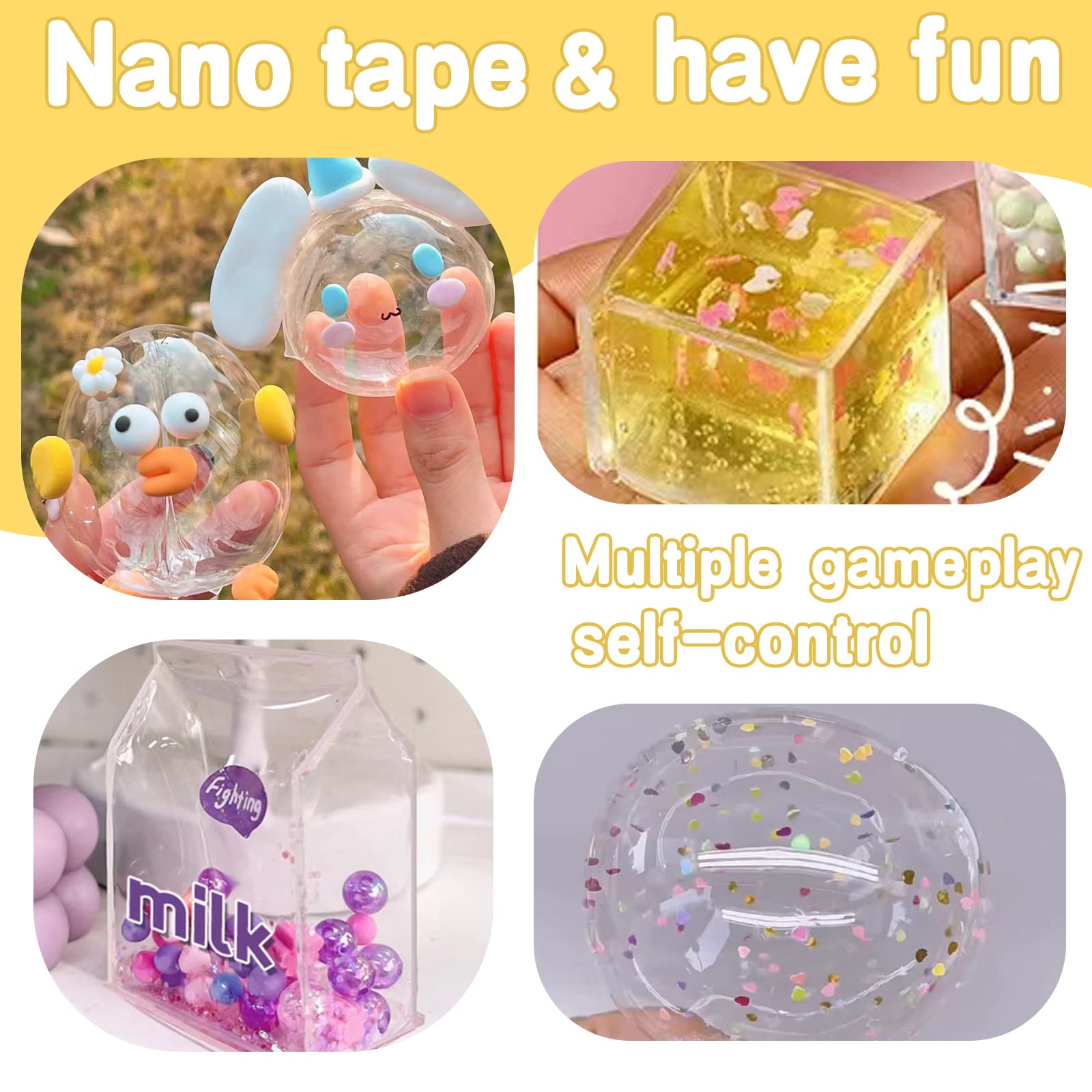 LIYAR Nano Tape Bubble Kit 80 Pack Nano Bubble Tape Kit,2 Roll Nano Tape with Clay Viral Nano Bubble Tape Fidget Toys Adults Girls Toys Party Favors Unique Toys Nano Tape Bubble Kit for Kids 4