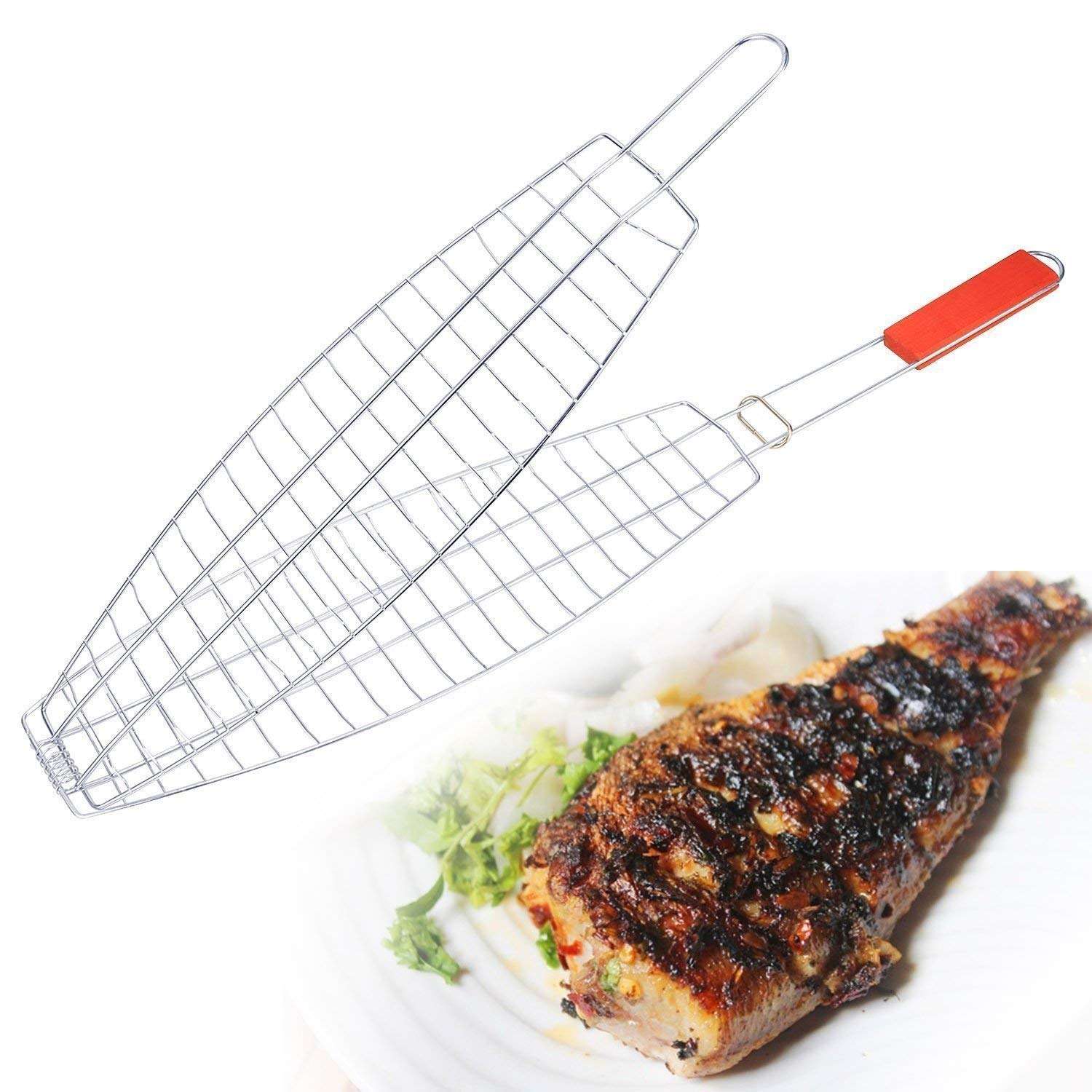 Sukhnidhi Stainless Steel BBQ Fish Grill Barbecue Net Basket. 3