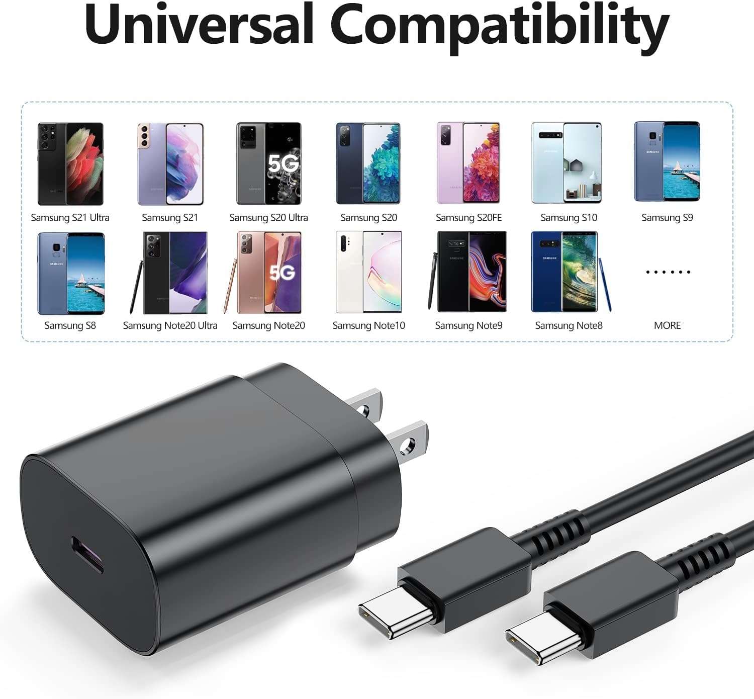 1 Pack-for Samsung Galaxy S23 S22, S21, Note 20 Fast Charging Type C,25w USB C Super Fast Charger Type C Wall Charger Block Android Phone Cable for Samsung Galaxy S20 Plus Ultra 6ft Black 6