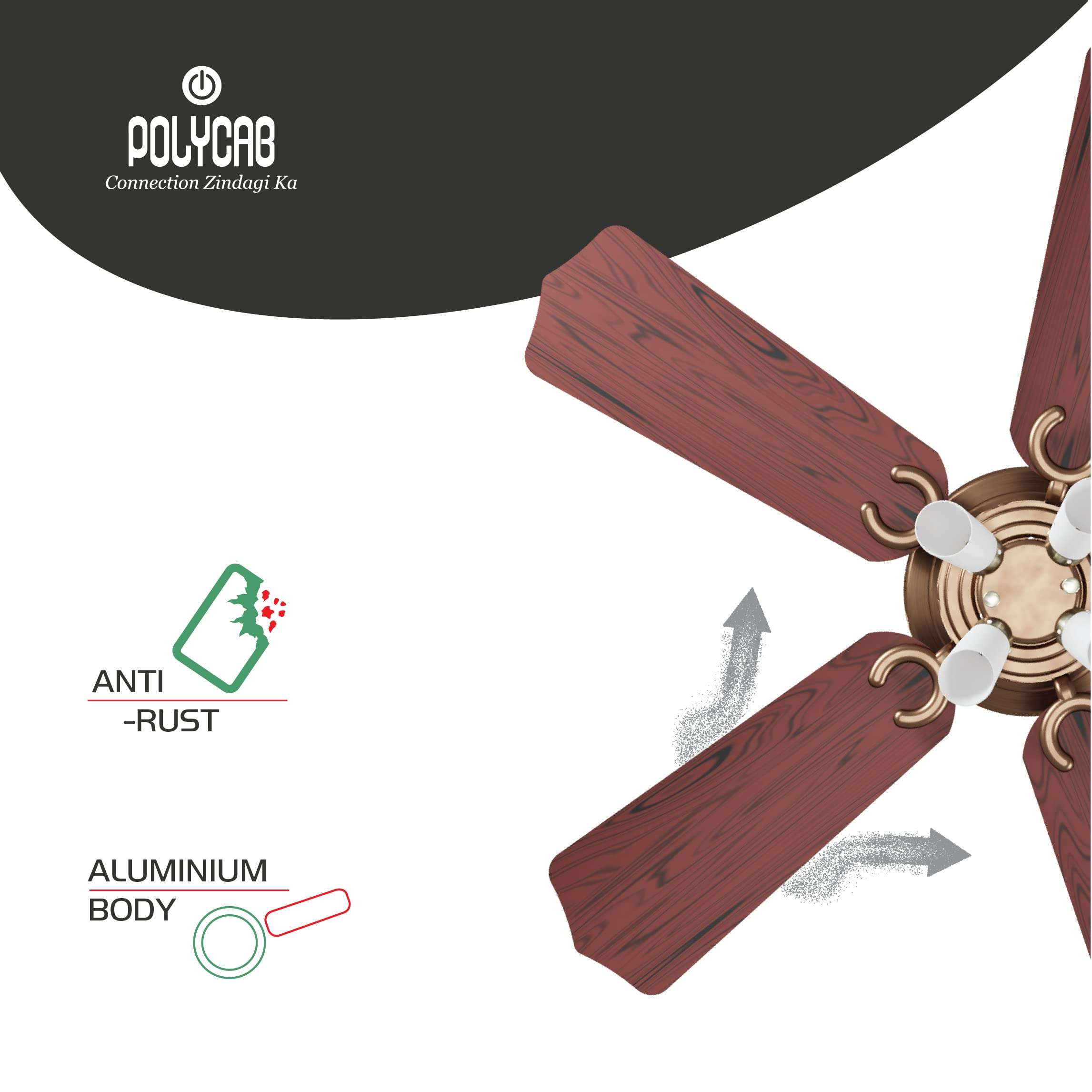 Polycab Poise Super Premium 1200 mm Ceiling Fan with Underlights and 2 year warranty (Brown) 4