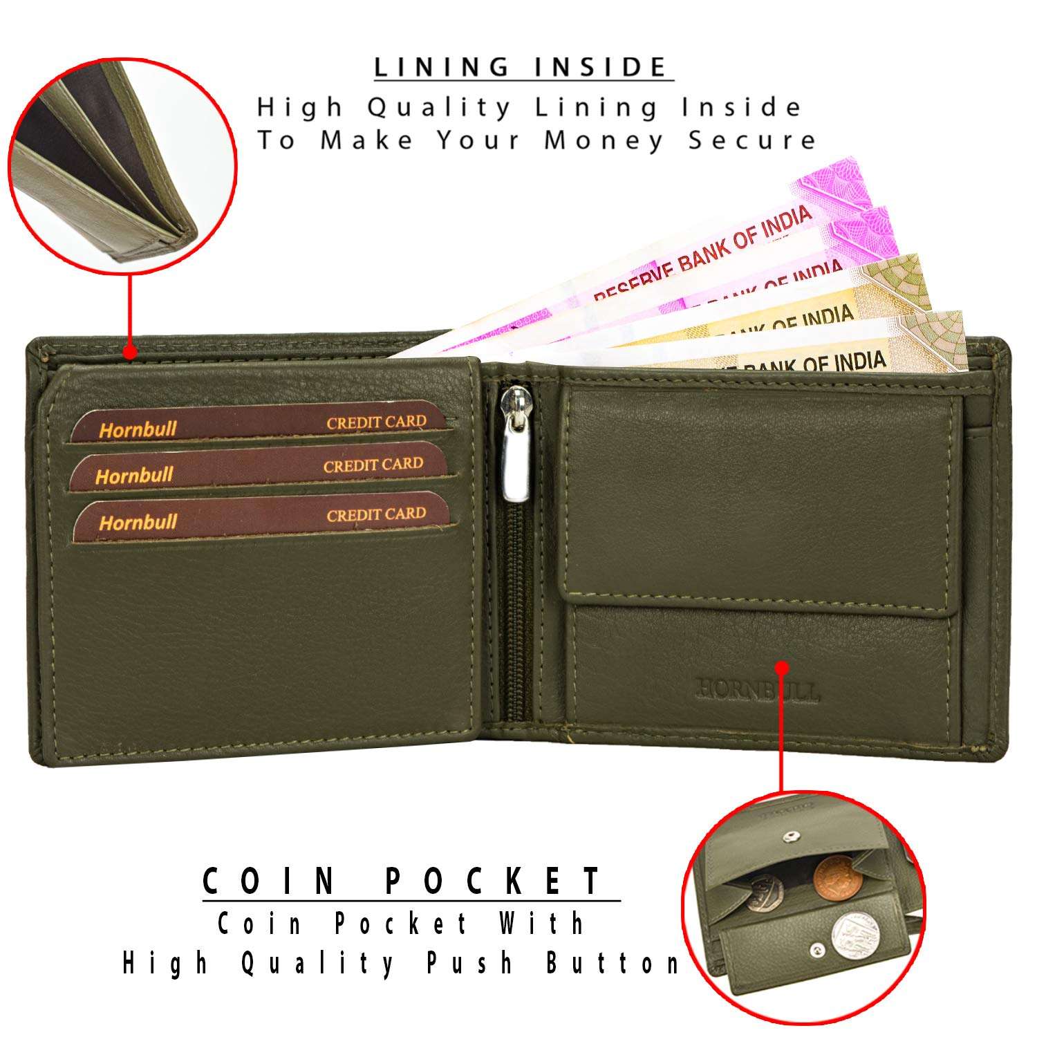 HORNBULL Themes Olive-Green Leather Wallets for Men | Bi Fold Leather Mens Wallet with RFID Blocking | Ideal Gift Wallet for Men 5