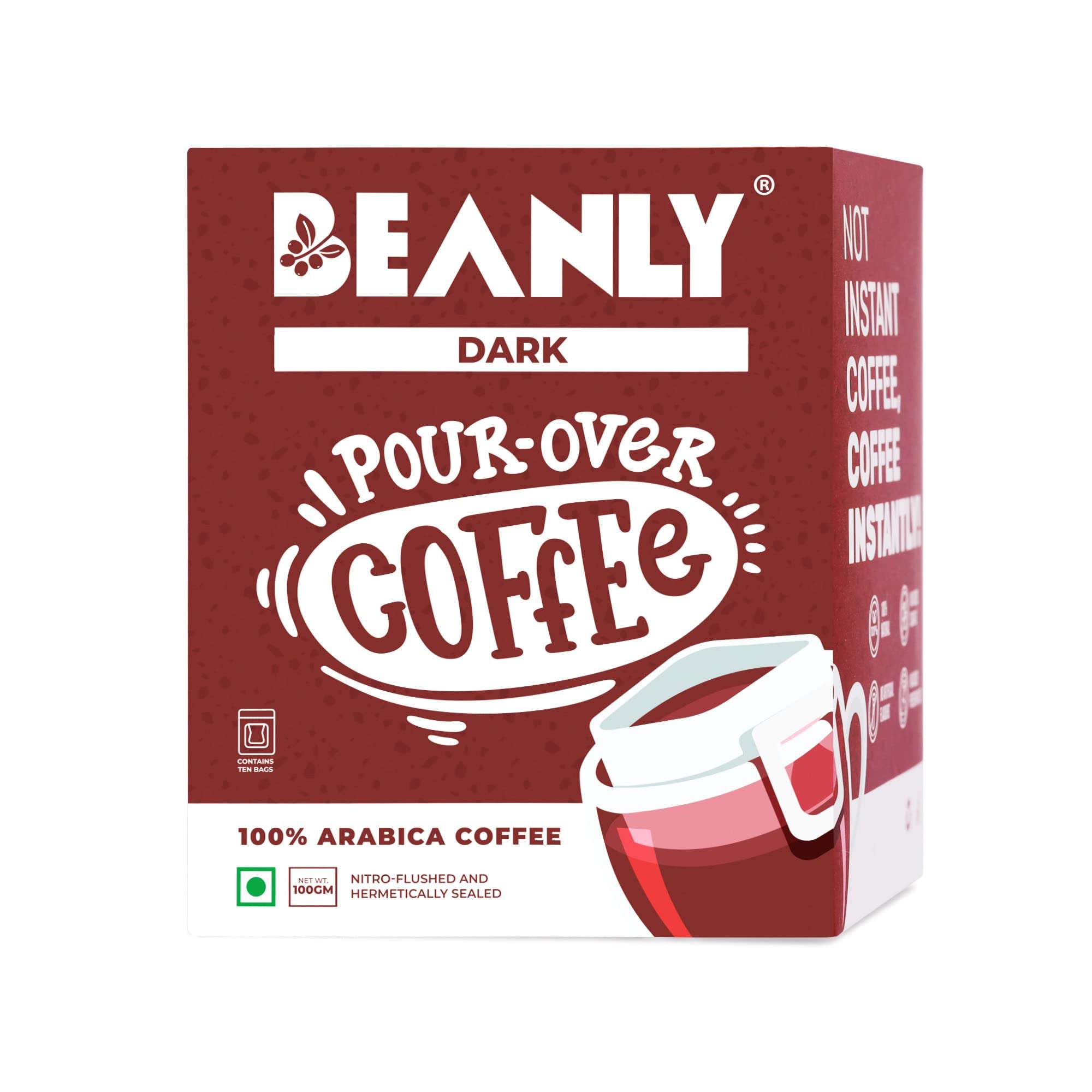 Beanly Pour Over Coffee Dark Brew Bags, Pack of 10, Easy Brew Coffee, Arabica Coffee, Drip Coffee, Bold and Strong, Medium Roast, with Red Mug 4