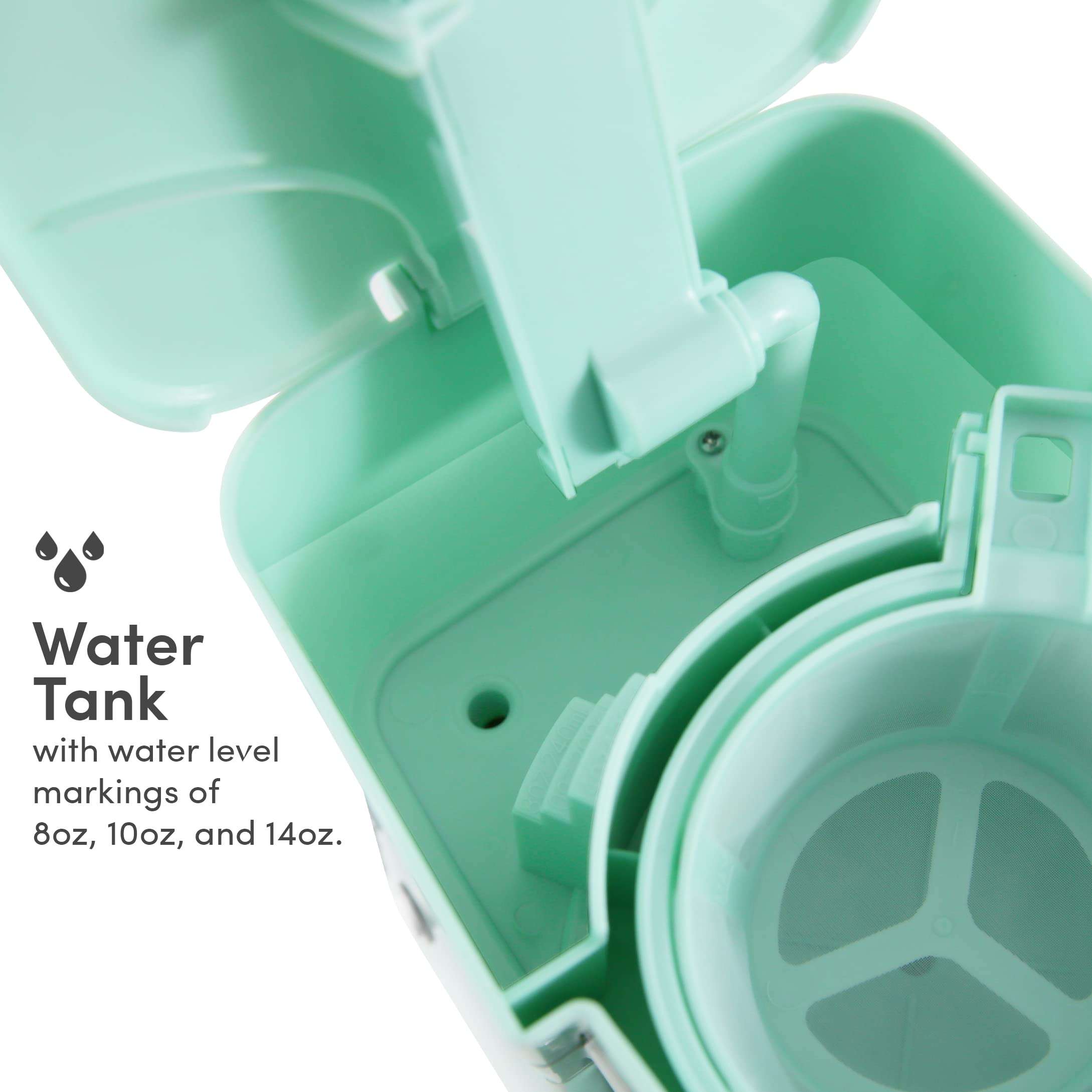 Elite Gourmet EHC117M Personal Single-Serve Compact Coffee Maker Brewer Includes 14Oz. Thermal Travel Mug with Stainless Steel Interior, Compatible with Coffee Grounds, Reusable Filter, Mint 6