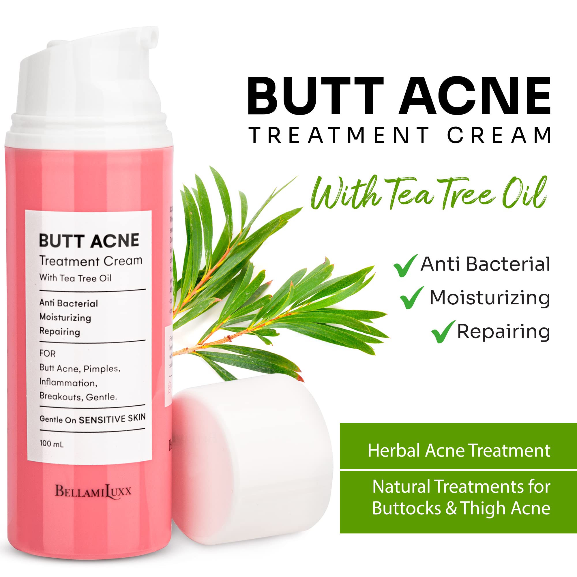 BellamiLuxx Butt Acne Clearing Treatment - 2 Pack, Effective Body Acne Treatment And Folliculitis Treatment, with 2% Salicylic Acid And Tea Tree Oil, Butt Acne Cream For Reduce Body Acne And Butt Acne. 4