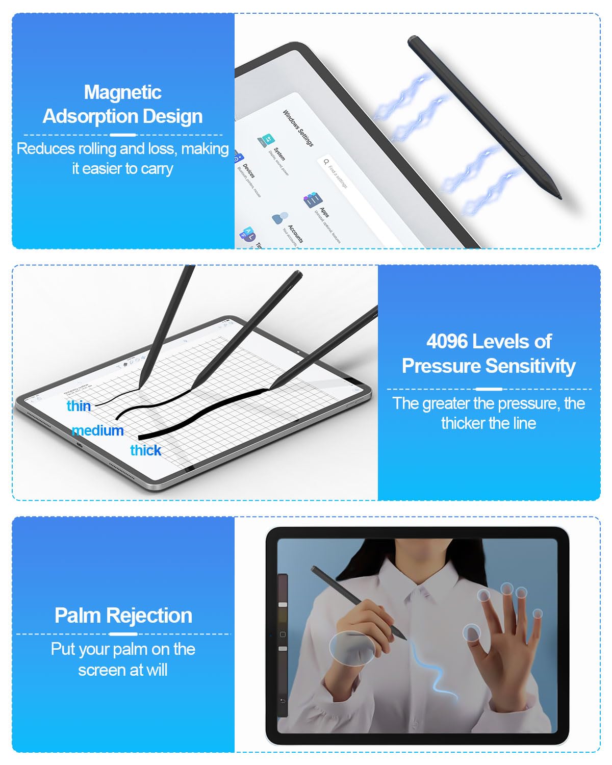 Surface Pro Pen Stylus - Stylus Pen for Microsoft Surface Pro 7/11/10/9/8/X/6/5/4/3, Surface Pen for Surface Go 2/3/4/Book/Studio/Microsoft Surface Laptop (2024) Windows 11 Copilot+ PC Surface Stylus 4