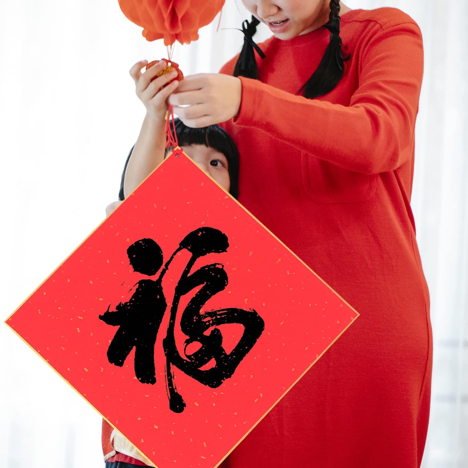 HEALLILY Fu Character Paper Chinese Spring Festival Paper Blank Xuan Papers Red Rice Paper 2022 New Year Party Supplies for New Year 5