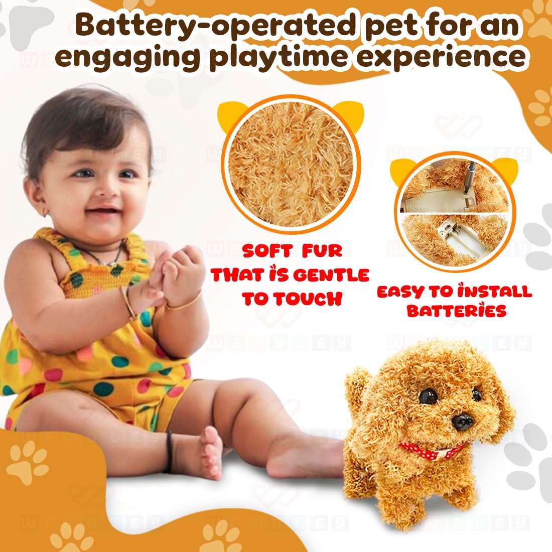 Wembley Cute Plush Puppy Toy| Soft & Interactive Battery Operated Toy| Walking, Barking & Jumping Pup for Kids| Tail Wagging Cute Realistic Pet| Birthday Gift for Babies (Brown) 6