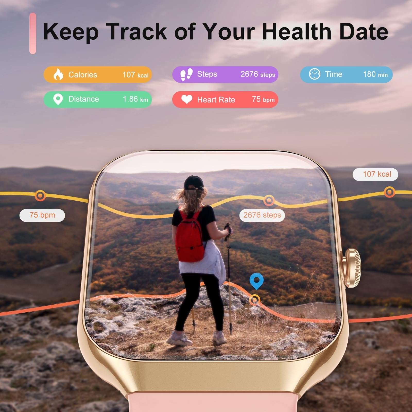 Smart Watch for Women Answer/Make Calls, 1.96" HD Fitness Watch with Heart Rate Monitor Sleep Monitor, 113 Sports Activity Trackers with Step Counter, IP68 Waterproof, Smartwatch for Android/iOS, Rose 6