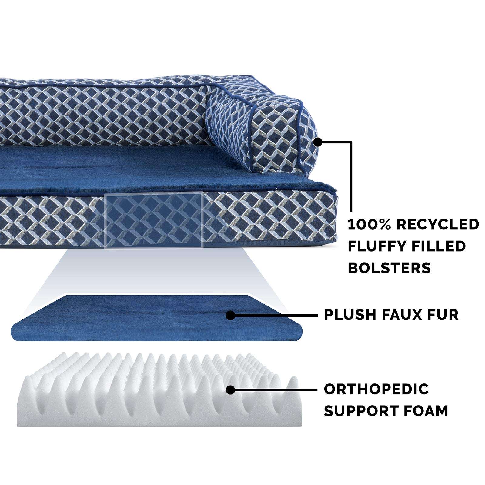 Furhaven Pet 46336255 Medium Plush & Decor Comfy Couch Orthopedic Sofa-Style Pet Bed, Diamond Blue 4