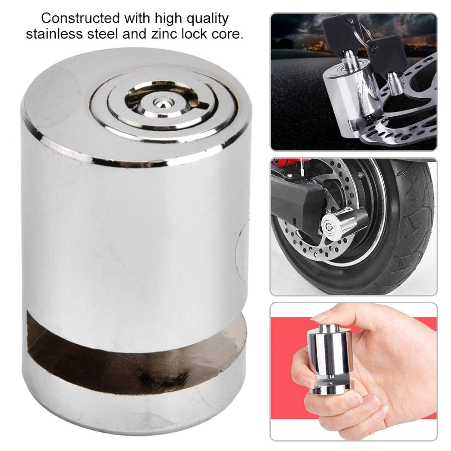 AUTO PEARL Heavy Duty Stainless Steel Chrome Security Anti-Theft Lock for Motorcycle and Bicycle Disk Brake Safety Lock Compatible with CB Shine SP (Chrome) 6
