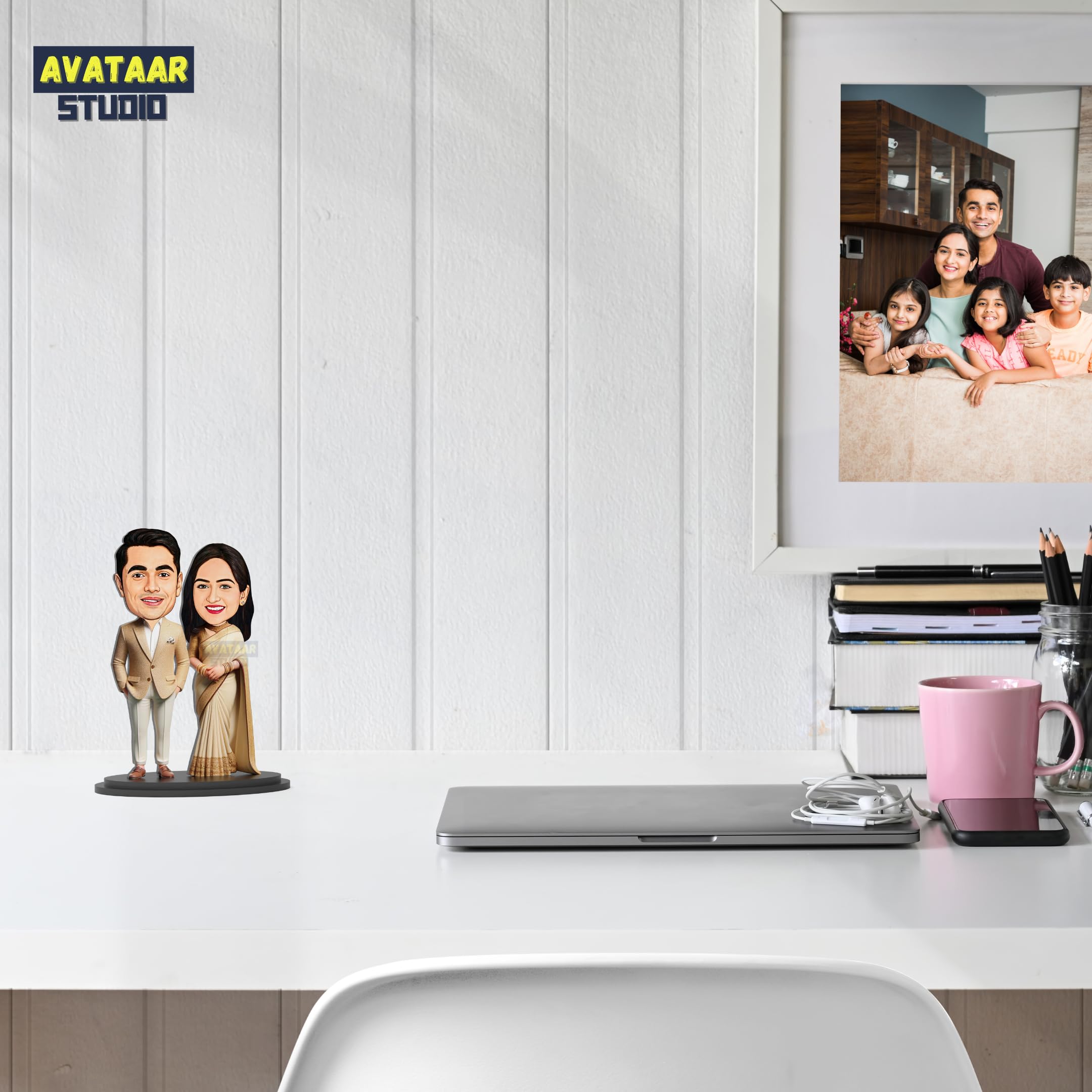 Makertech Gifting Wood Avatar Studio Personalized Fantasy Gift For Husband, Wife Character Caricature Photo Frame Unique Design Customized Gift For Friends & Family (Wedding Couple - 2),Multicolor 6