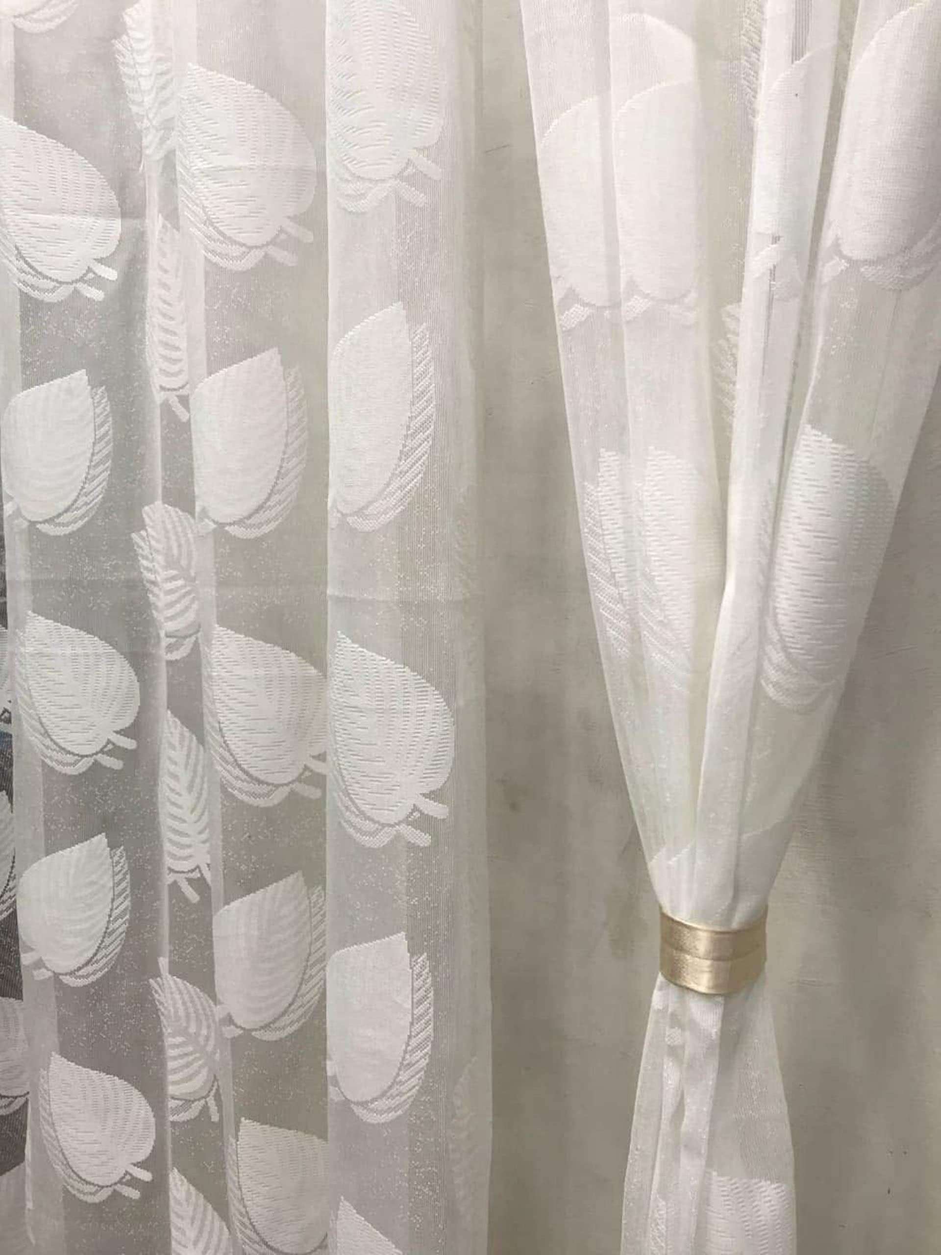 HOME UTSAV 2 Piece Transparent Sheer Leaf Net Curtains for Long Door 8 Feet, White 5