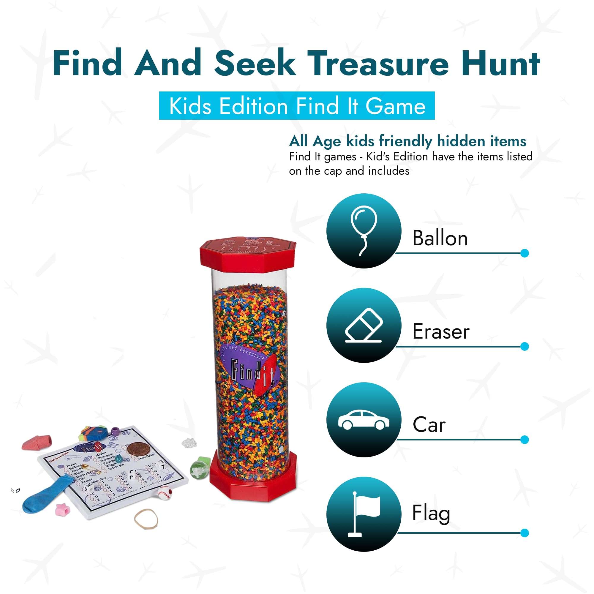 Find it Games Hidden Object Game, Find and Seek Scavenger Hunt, Kids Edition Kid Friendly Themed Items, Including Alphabet Beads, Car, Fish, Balloon, Baseball - Travel Game for Ages 8+ 3