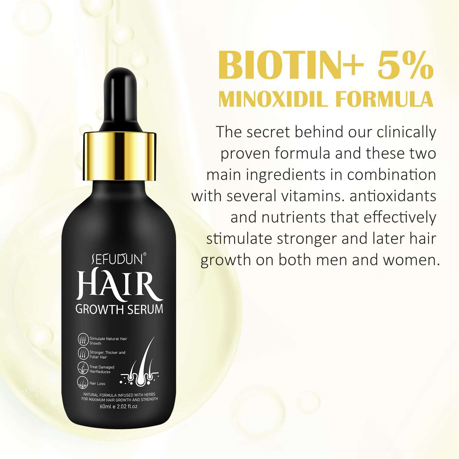 2 Pack 5% Minoxidil Hair Growth Serum, Minoxidil for Men Beard Growth, Natural Hair Growth for Longer Fuller Healthier Hair, Biotin Hair Growth Serum & 5% Minoxidil Treatment 4