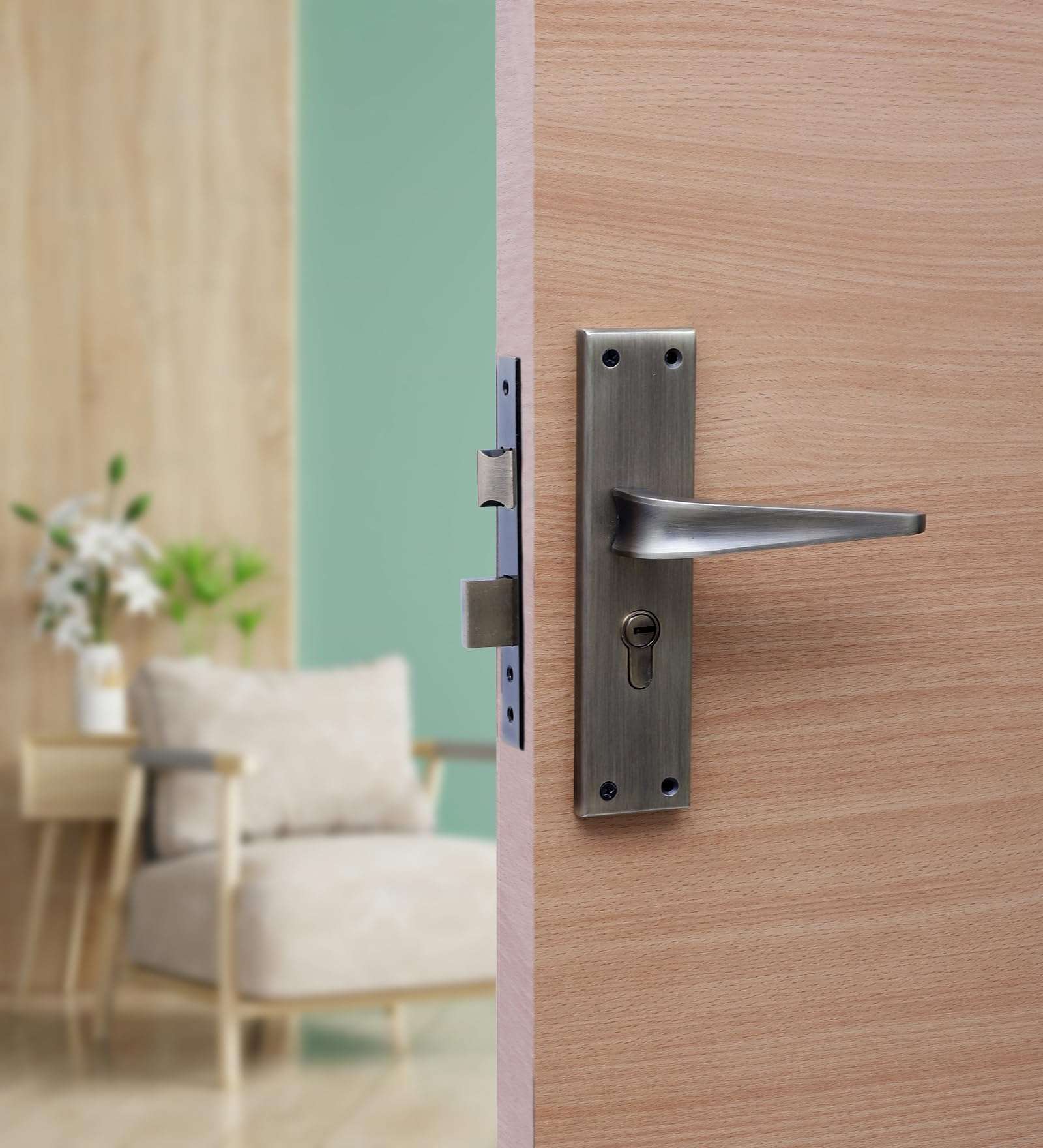 Two Moustaches 5 Inches Antique Brass Finish Aluminium Mortise Lock Door Handles Plate Set, Door Handles for Main Door, Handle Locks for Bedroom/Bathroom, Complete Mortise Lock Set (with Lock) 4