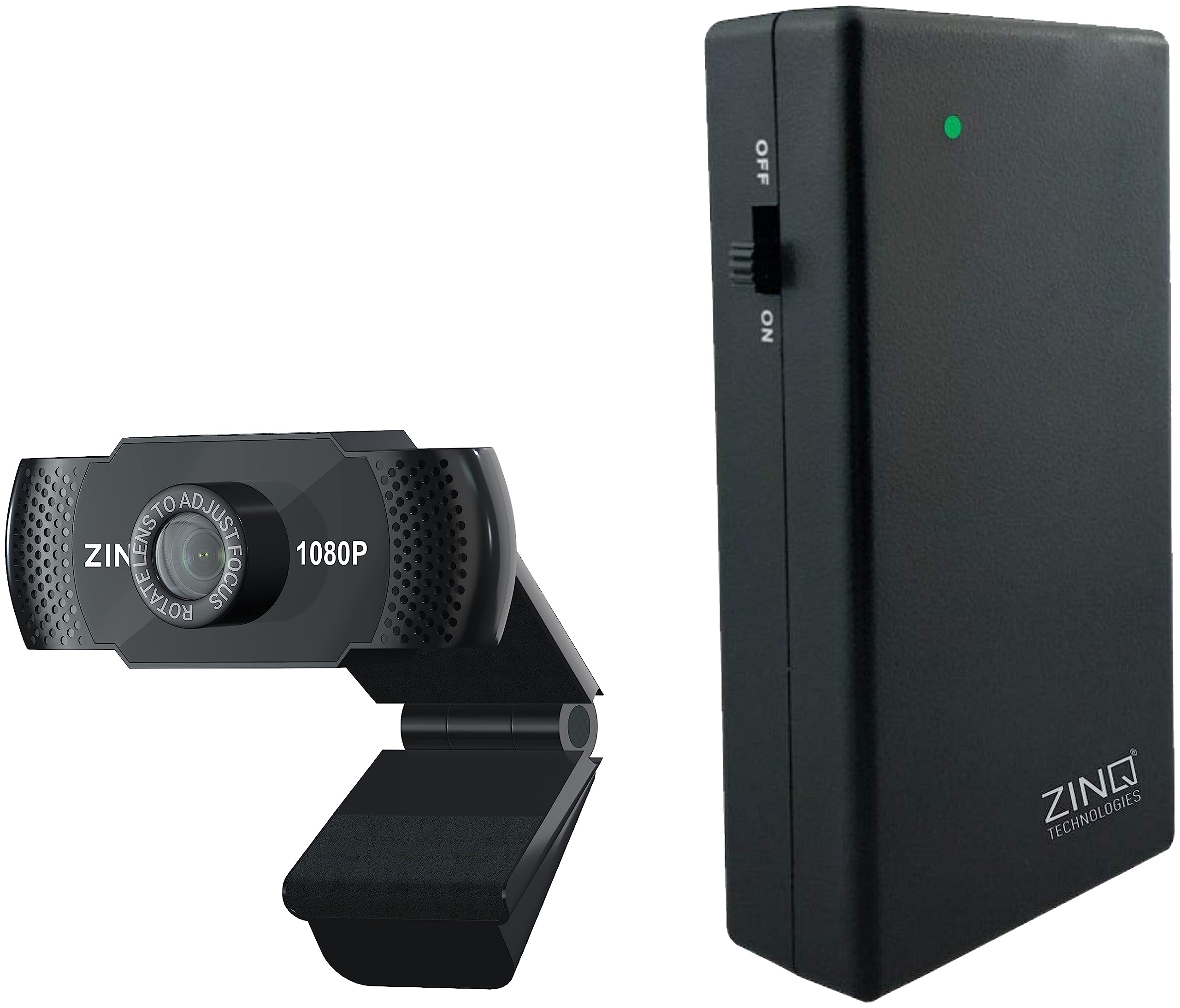 Zinq UPS for Router Mini UPS for 12V WiFi Router, Fiber Routers and Broadband && Zinq Full HD 1080P 2.1 Megapixel 30 FPS USB Webcam with Built-in Mic, Plug and Play for PC/Mac/Laptop Video Calling 1