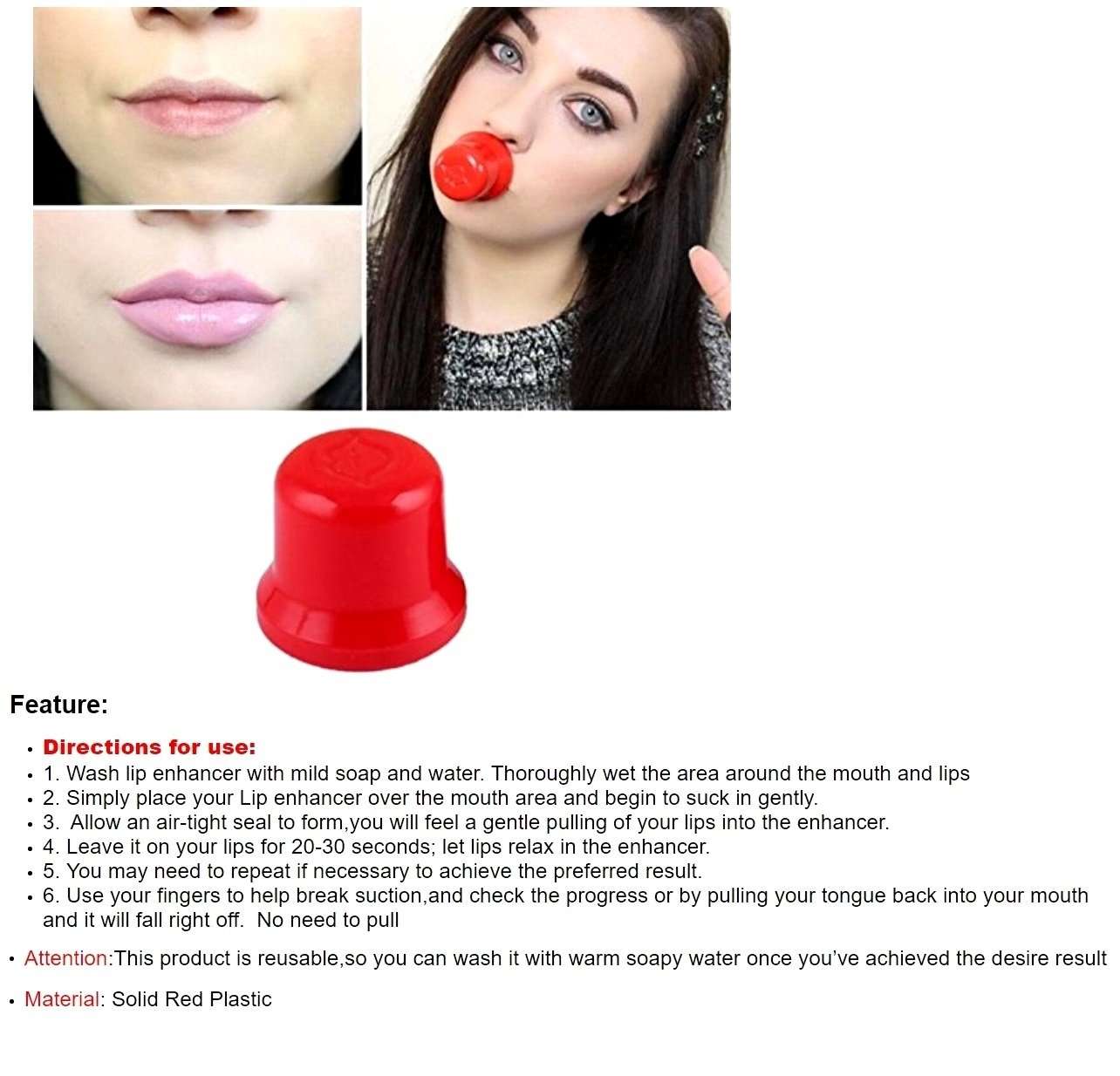Out Of Box Kelley Sexy Lips Fuller Plumper Natural Enhancer, Round Size Beauty Makeup Plumping Device(Red) 3