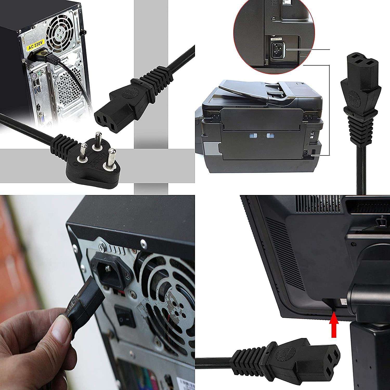 3 Pin Laptop/Computers Power Cable Cord, Printer/Computer/Desktop/PC/SMPS Power Cable Cord 1 Meter 6