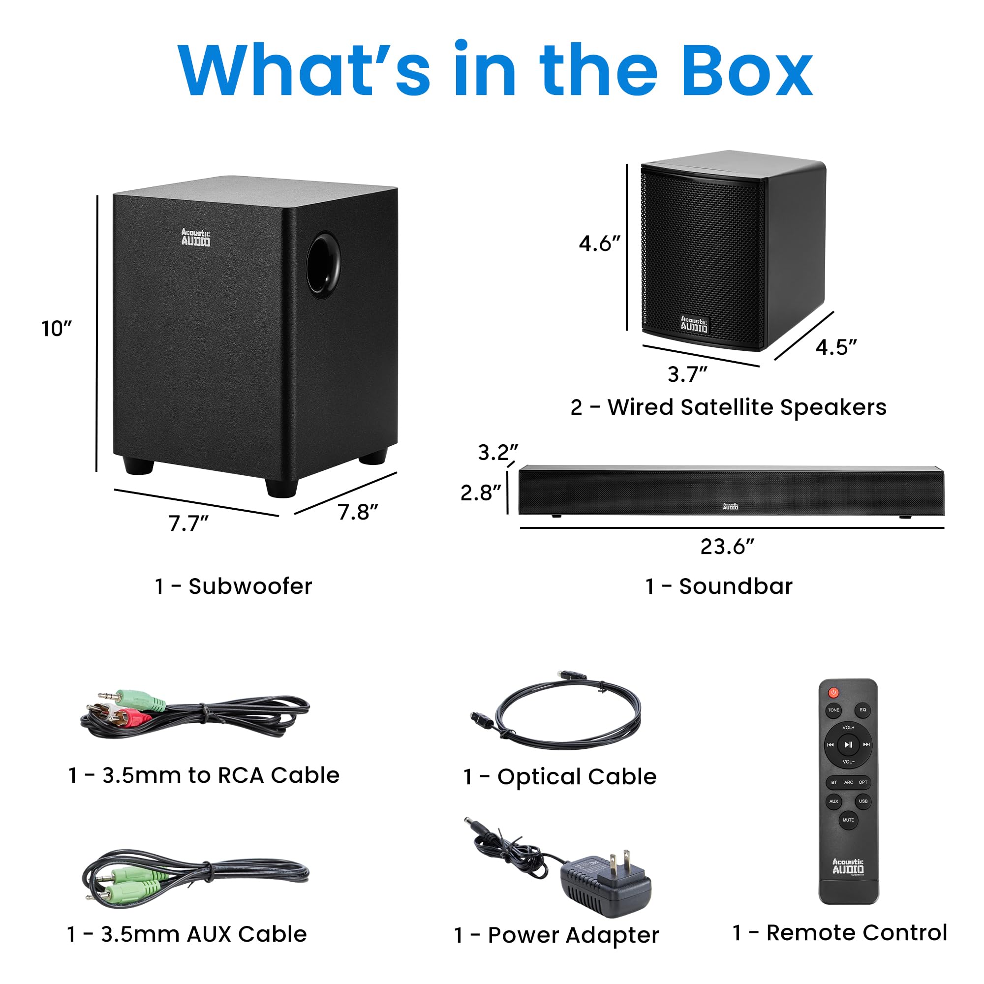 Acoustic Audio 5.1 Surround Sound Home Theater Sound Bar with Bluetooth, RCA, Optical, ARC, AUX, Wireless Subwoofer and Remote Control - AA5190 (Black) 6