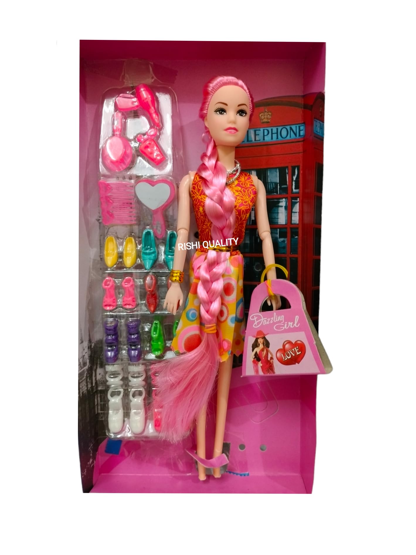 RISHI QUALITY Cute Long Hair Doll Toy with Moveable Arms, Hands for Girl. Doll with Accessoires for Playing. Birthday Return, Wedding, Diwali, Rakshabandhan Gift. (Doll Set) 5