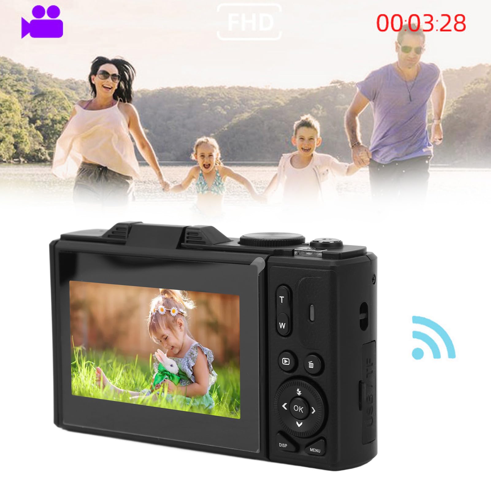Digital Camera with Flip Screen LCD, UHD 4K 64MP Camera, Digital Point and Shoot Camera with 18X Zoom, Vlogging Camera for Travel Photography Vlogging (Black) 6