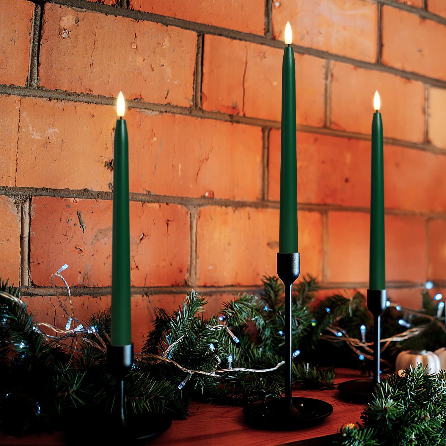 Stmarry Green Flameless Taper Candles with Remote Control - 11 Inch LED Candlesticks Battery Operated, Realistic 3D Flame with Wick, Timer, Christmas Decor - Set of 6 5