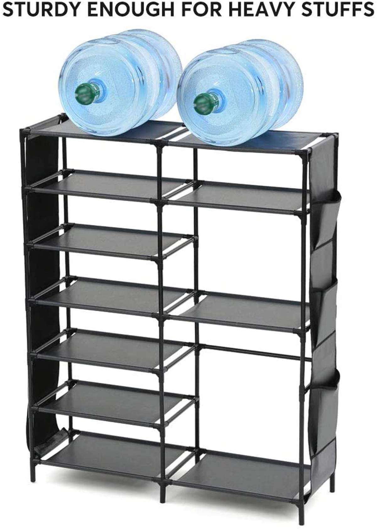 AYSIS Iron and Nonwoven Fabric 7+2 Layer Multipurpose Portable Folding 24-30 Pairs Fancy Shoes Rack (Black) 2