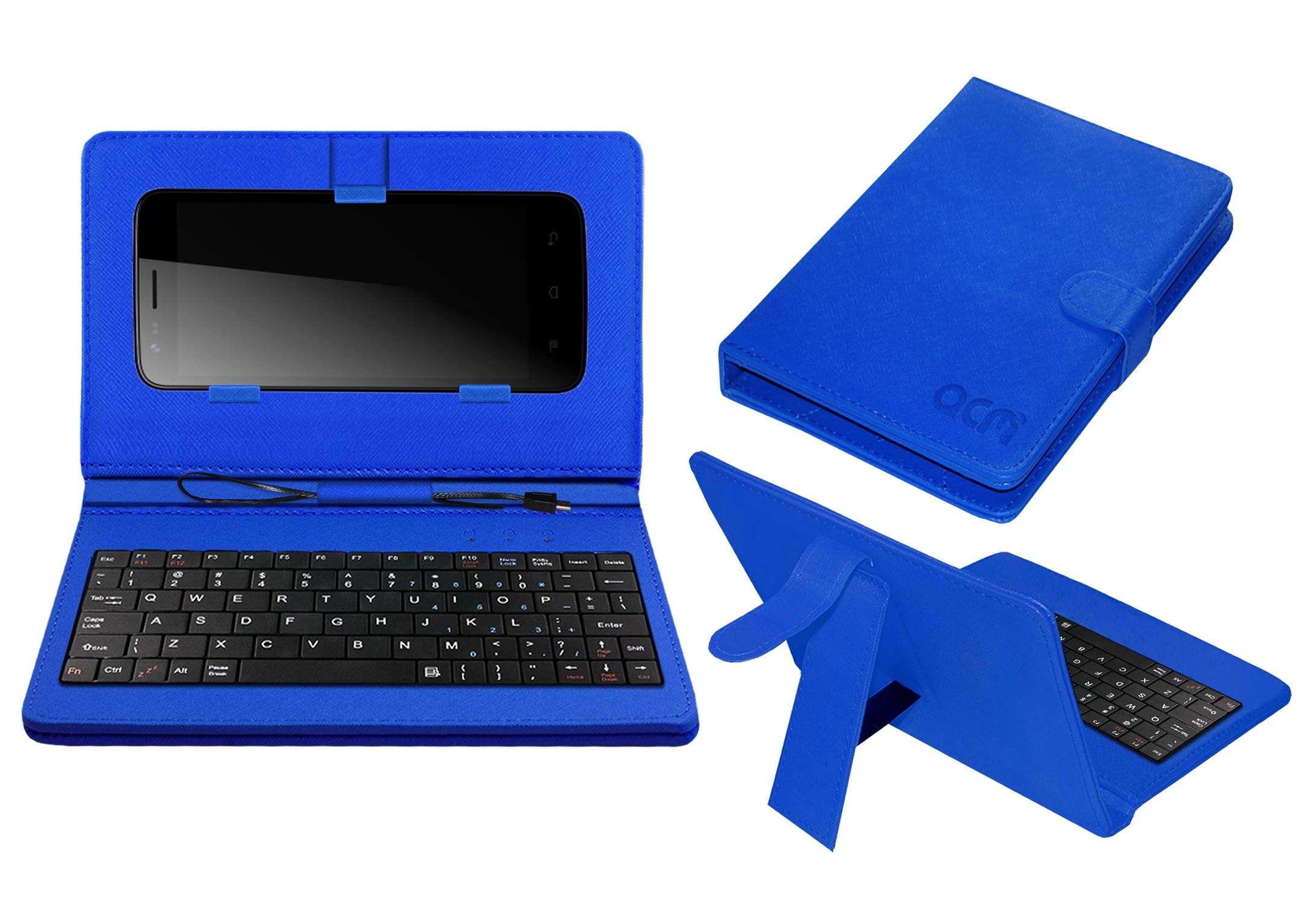 ACM Keyboard Case Compatible with Videocon Infinium Z50q Star Mobile Flip Cover Stand Plug & Play Device for Study & Gaming Blue 1