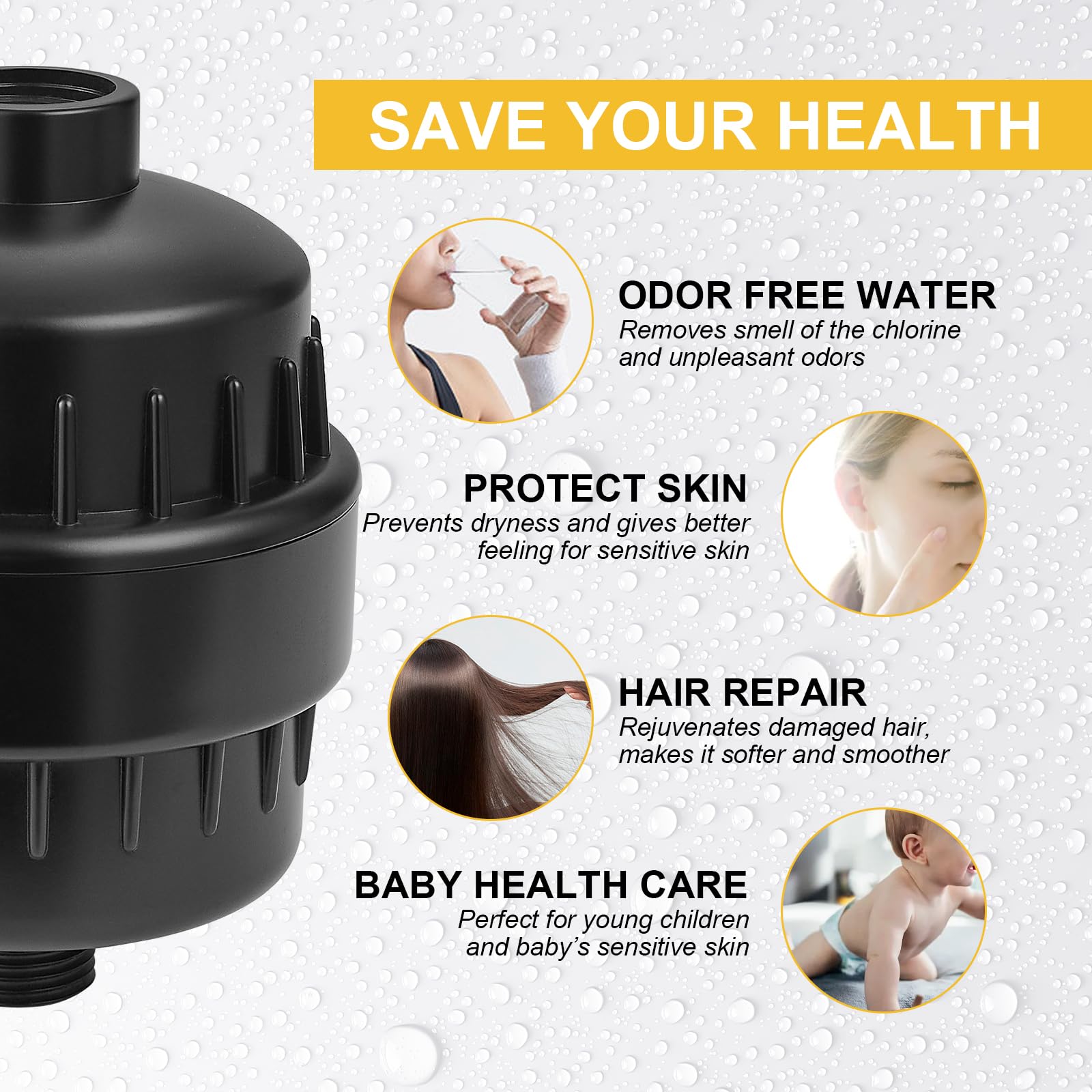 BESy HEAVY DUTY Filter Shower Head High Output Shower Filter for Hard Water Universal Multi-Stage Shower Head for Removing Chlorine and Fluoride Matte Black 5