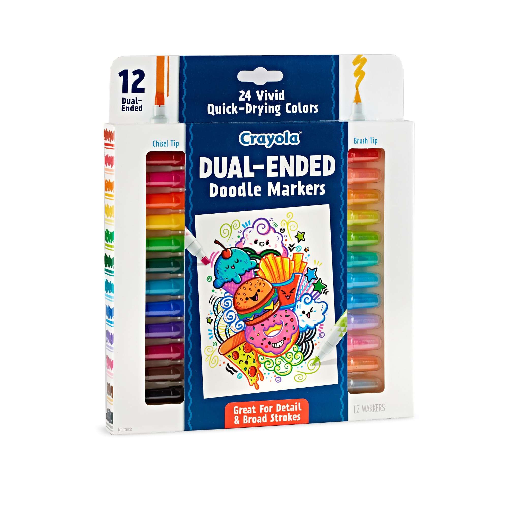 Crayola® Doodle & Draw Dual-Ended Doodle Markers, Brush Tip/Chisel Tip, White Barrel, Assorted Ink Colors, Pack Of 12 Ma 4
