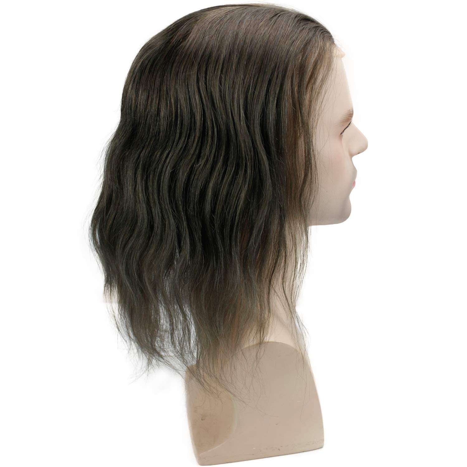 Dreambeauty 12 inch Long Hair Men's Toupee 10"×8" Hairpieces for Men 100% European Virgin Human Hair Replacement System Hair Topper Pieces for Men Mono Net with PU Around (#4 Color) 2